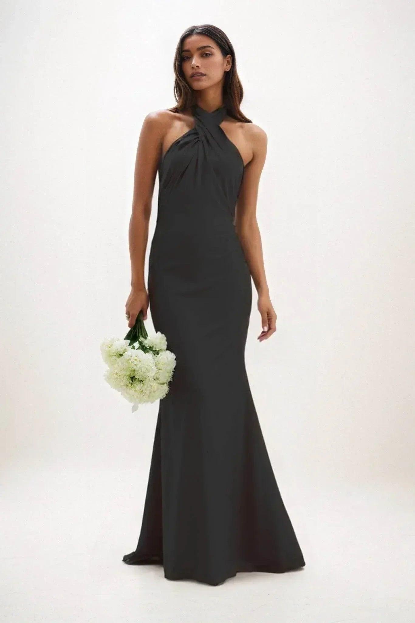 Sheath-Column Maxi Luxe Satin Bridesmaid Dress CB0837