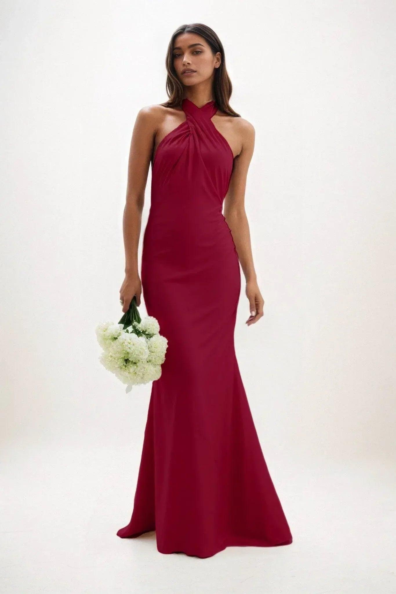 Sheath-Column Maxi Luxe Satin Bridesmaid Dress CB0837