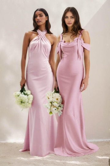 Sheath-Column Maxi Luxe Satin Bridesmaid Dress CB0841