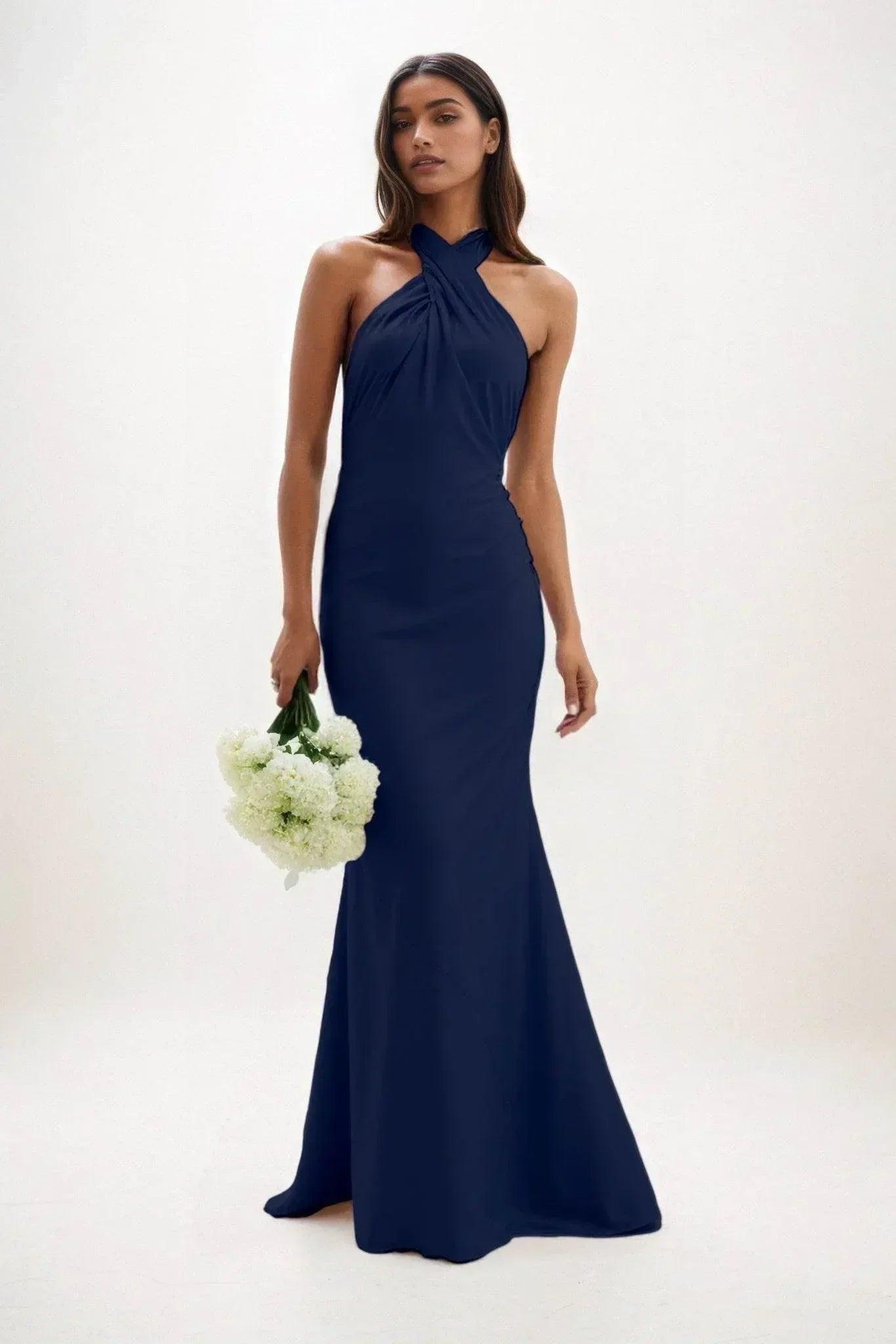 Sheath-Column Maxi Luxe Satin Bridesmaid Dress CB0837
