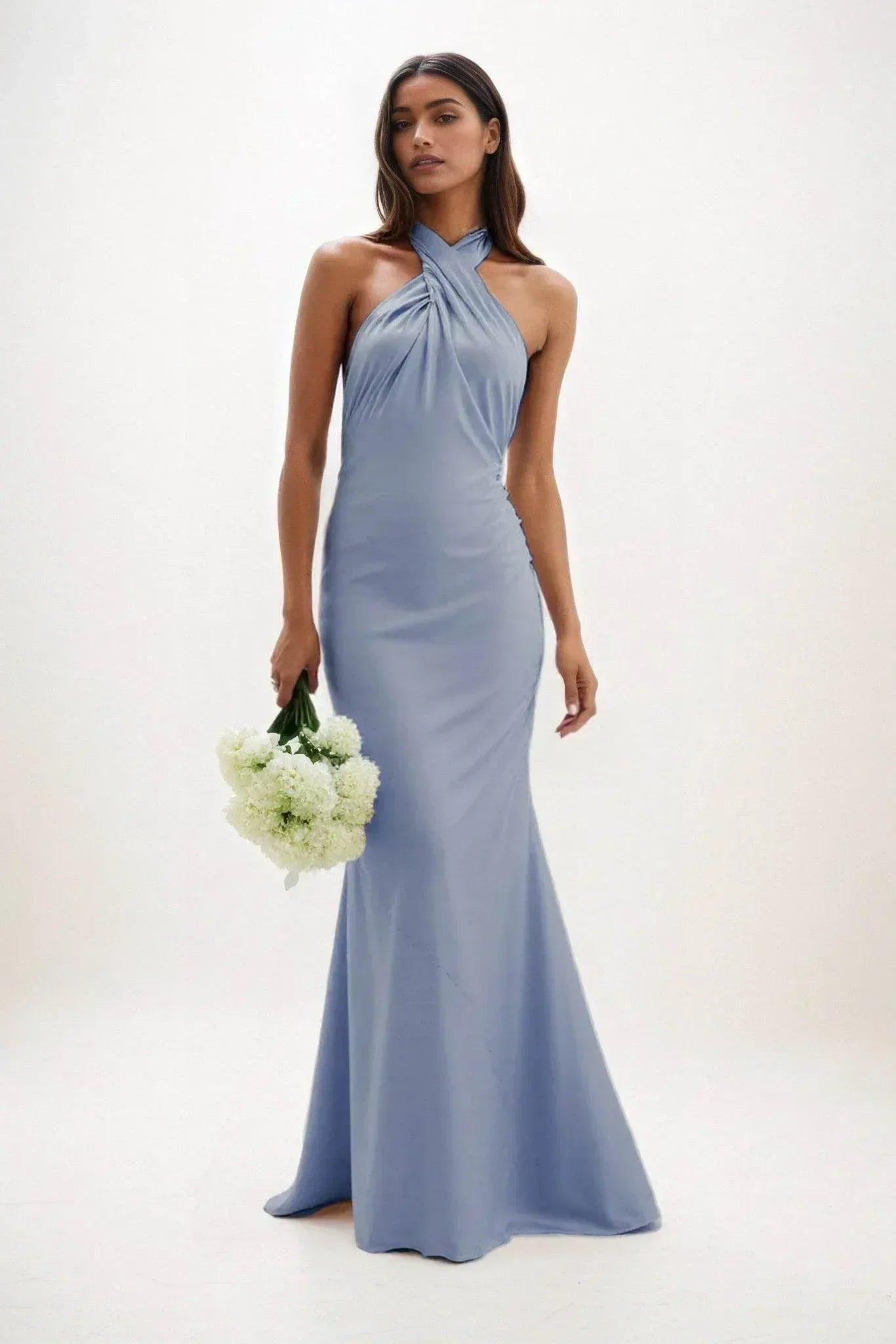 Sheath-Column Maxi Luxe Satin Bridesmaid Dress CB0837