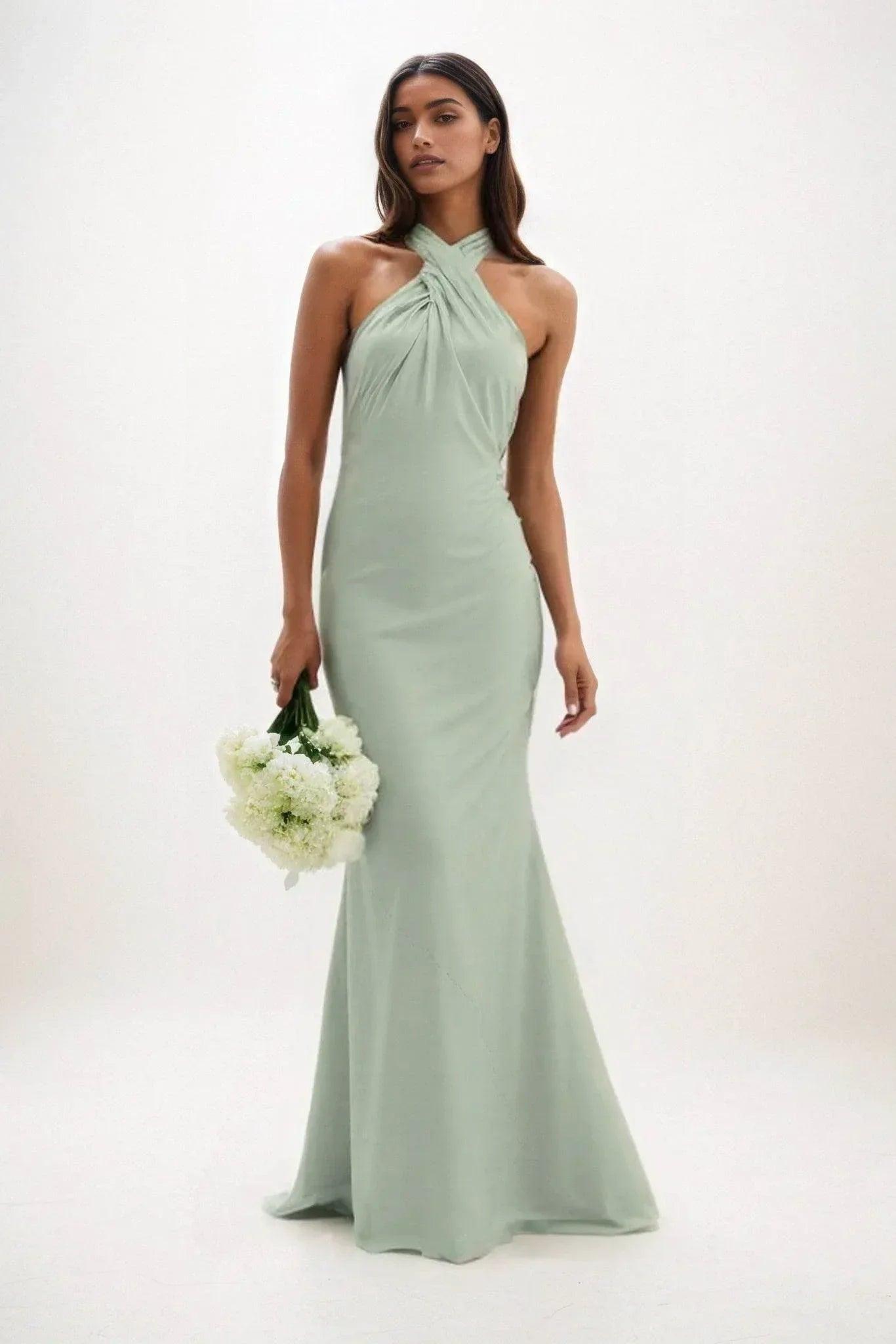 Sheath-Column Maxi Luxe Satin Bridesmaid Dress CB0837