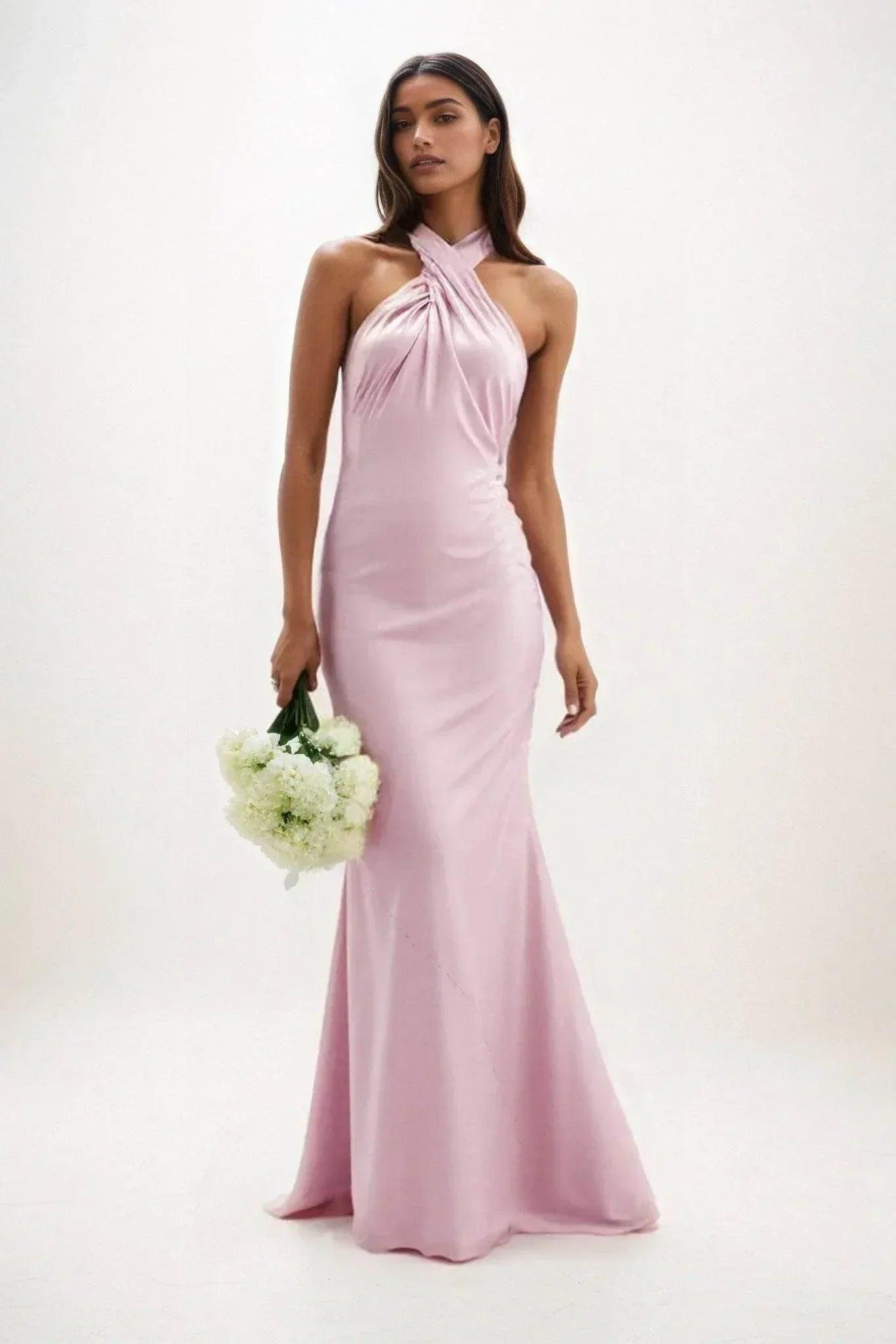 Sheath-Column Maxi Luxe Satin Bridesmaid Dress CB0837