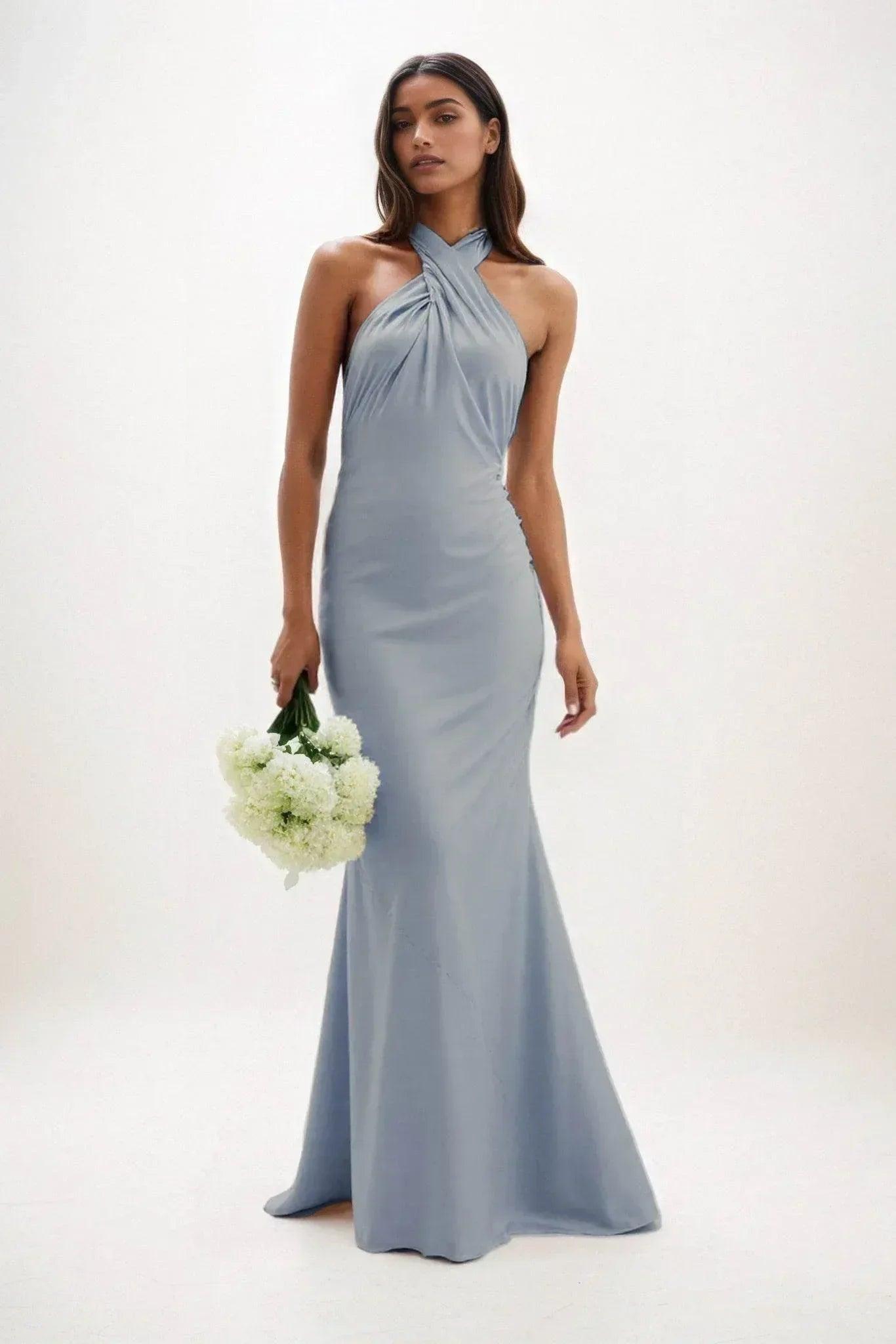 Sheath-Column Maxi Luxe Satin Bridesmaid Dress CB0837