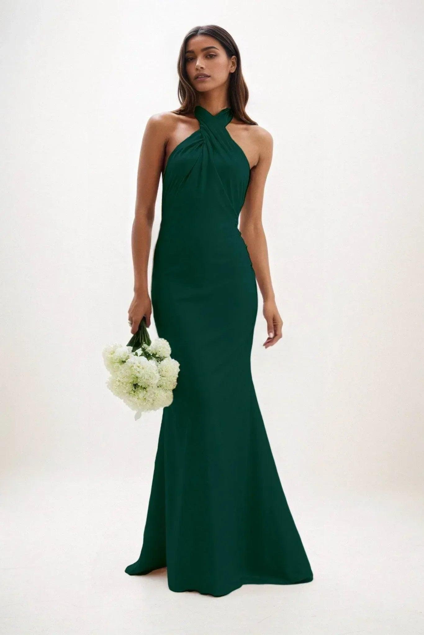 Sheath-Column Maxi Luxe Satin Bridesmaid Dress CB0837