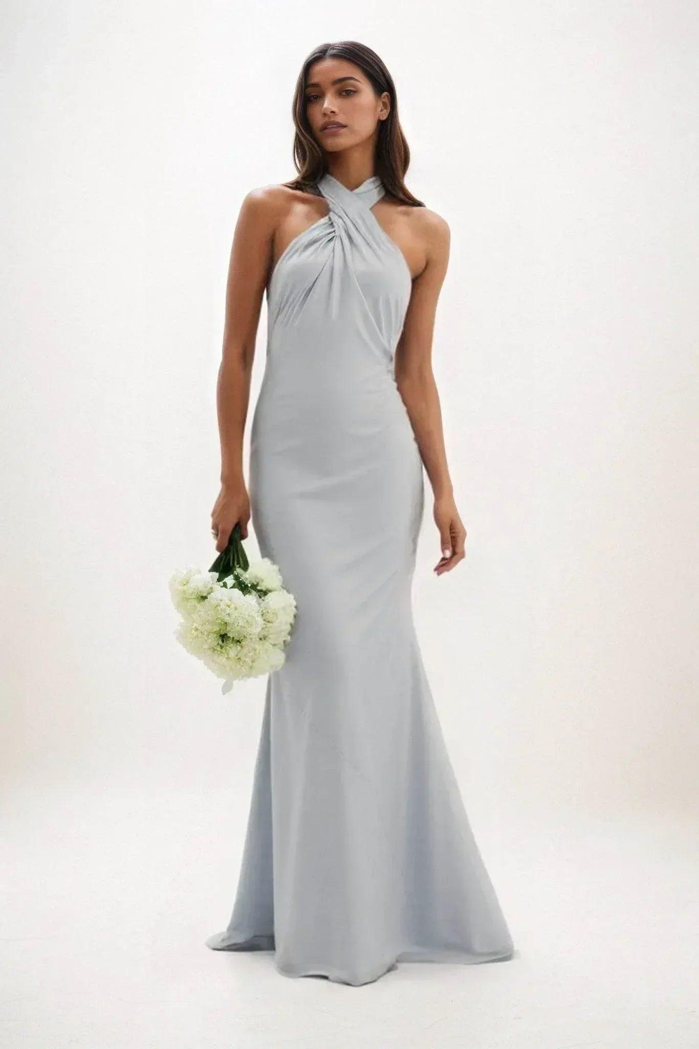 Sheath-Column Maxi Luxe Satin Bridesmaid Dress CB0837