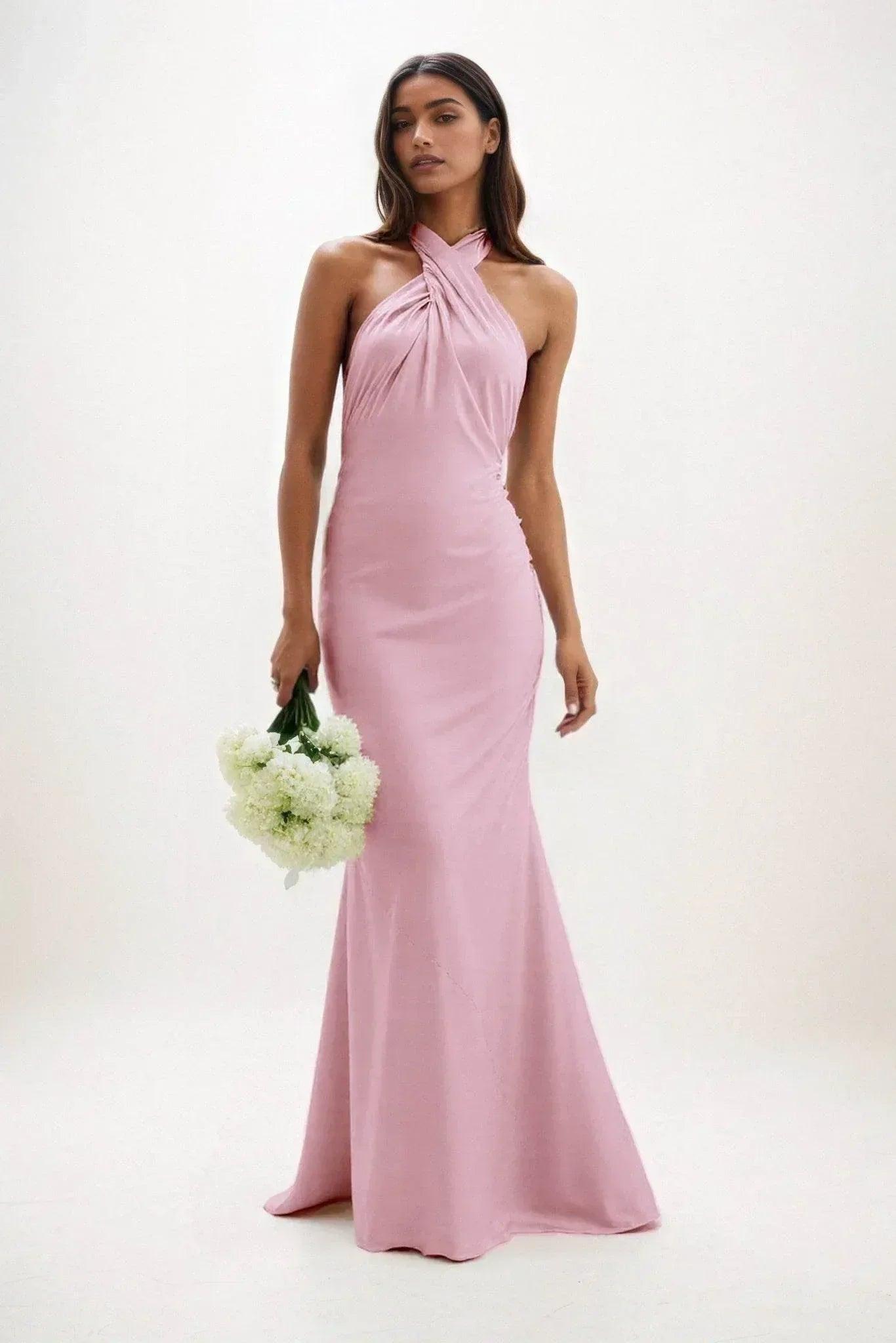 Sheath-Column Maxi Luxe Satin Bridesmaid Dress CB0837