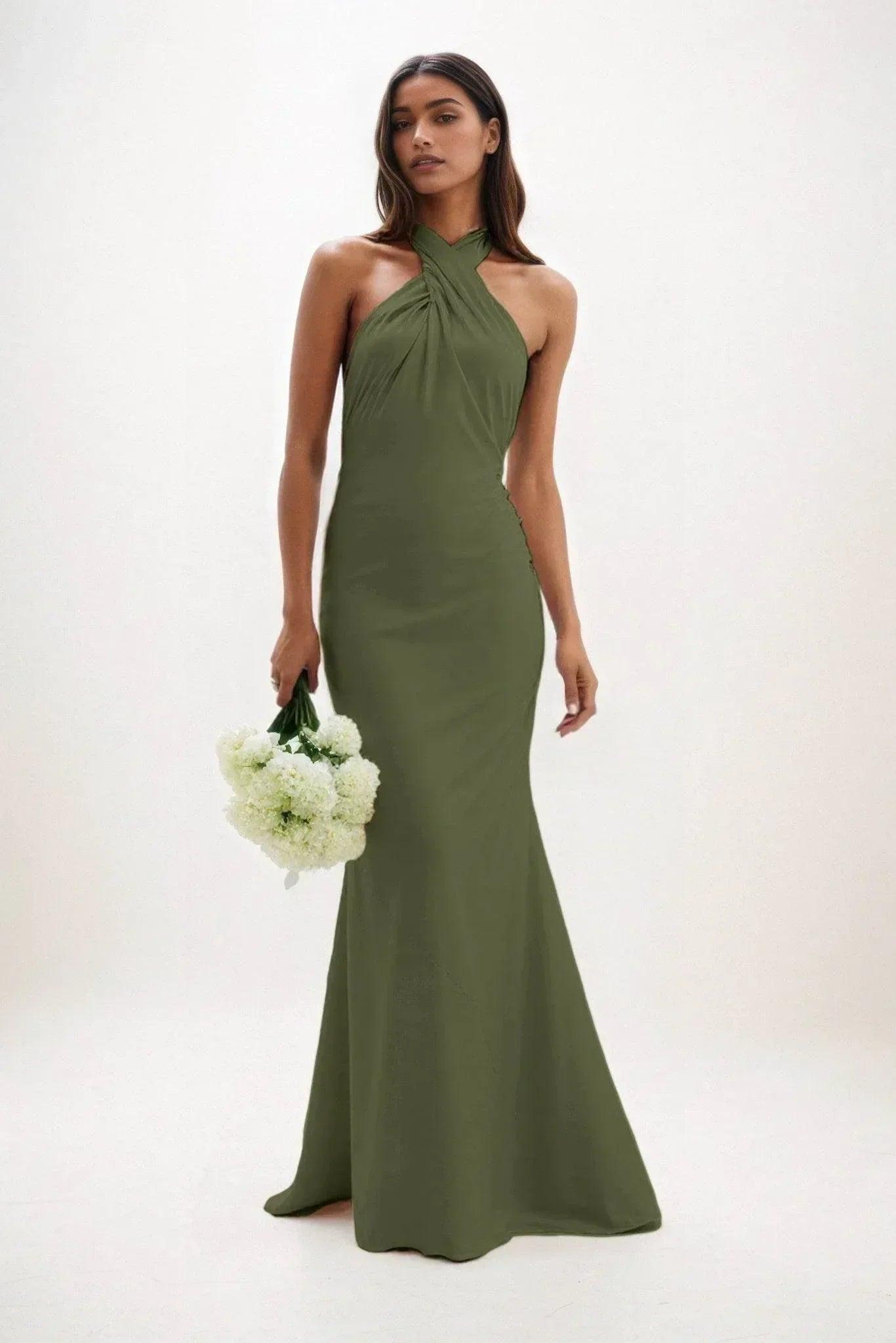 Sheath-Column Maxi Luxe Satin Bridesmaid Dress CB0837