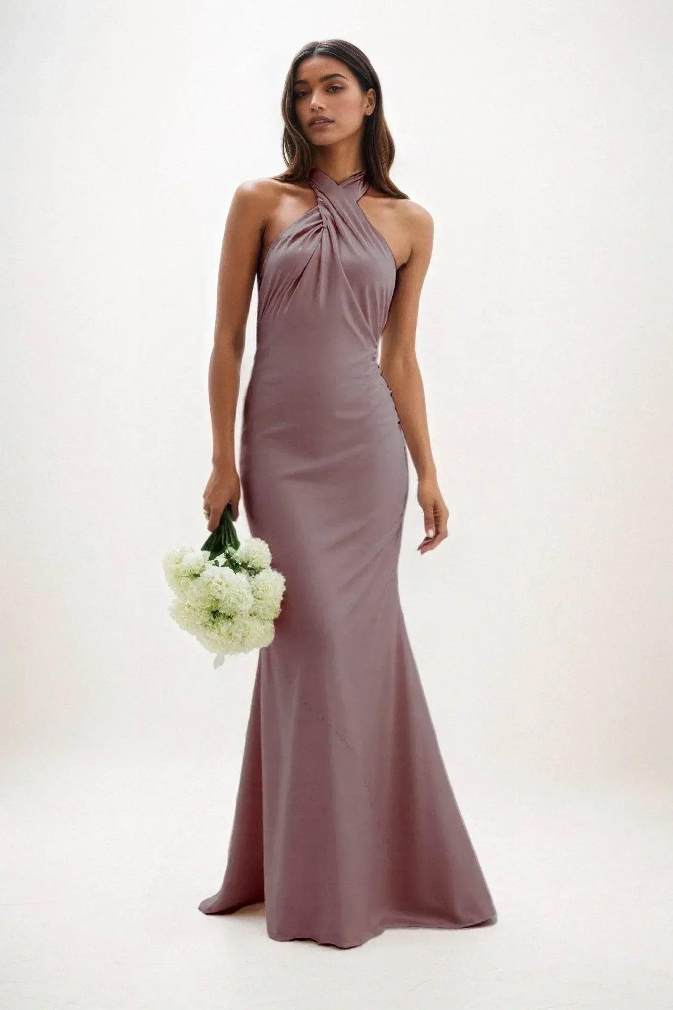 Sheath-Column Maxi Luxe Satin Bridesmaid Dress CB0837