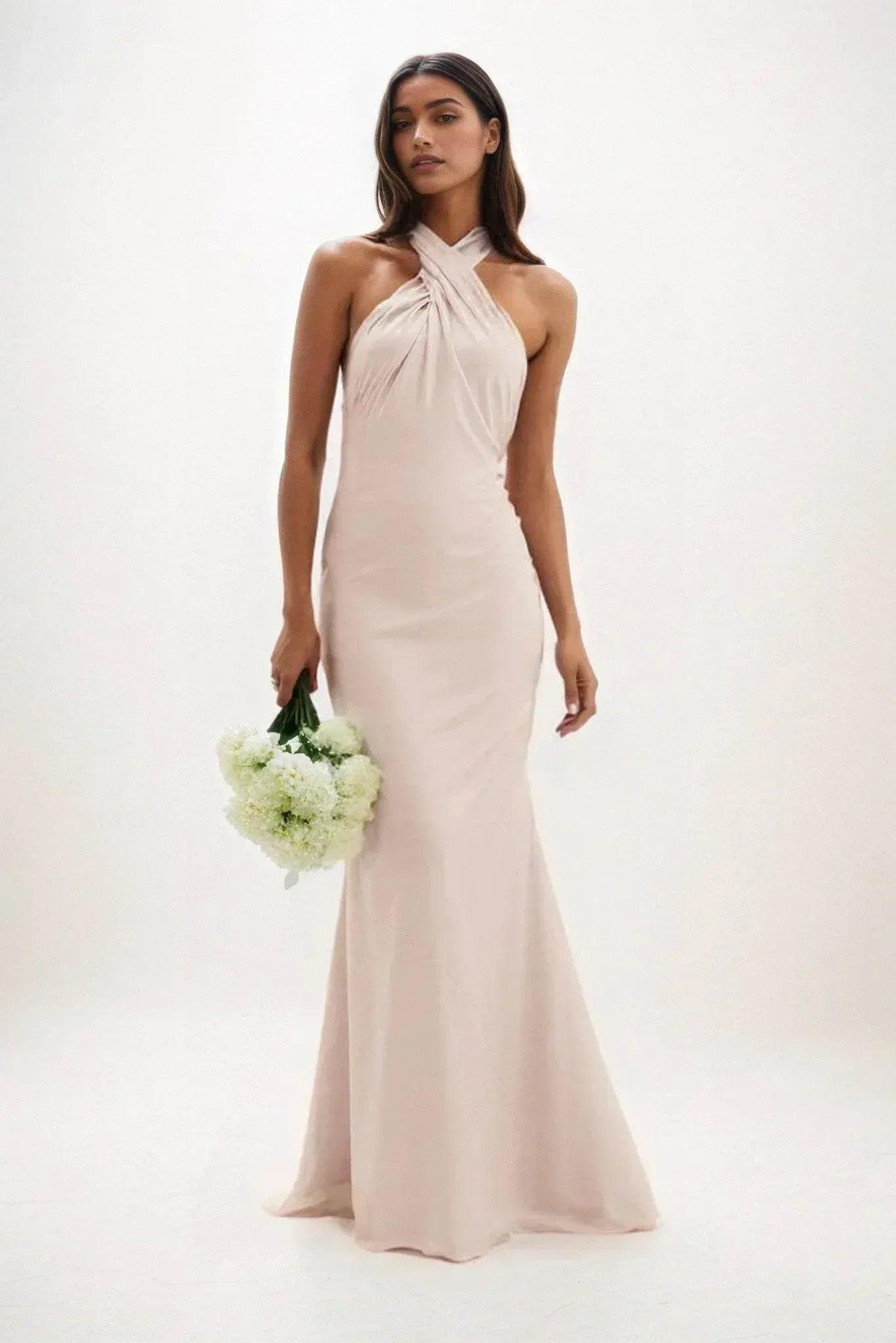 Sheath-Column Maxi Luxe Satin Bridesmaid Dress CB0837