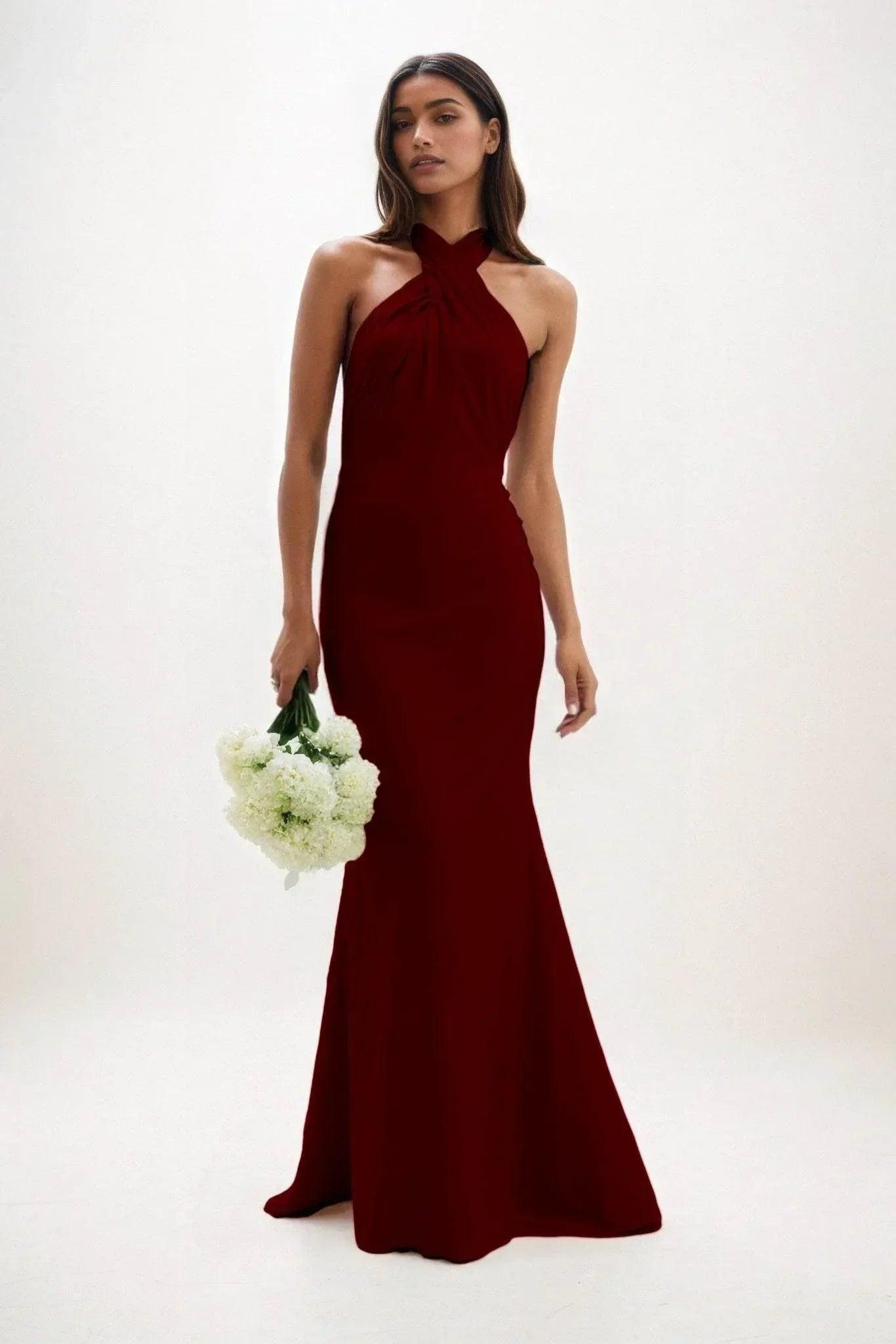 Sheath-Column Maxi Luxe Satin Bridesmaid Dress CB0837