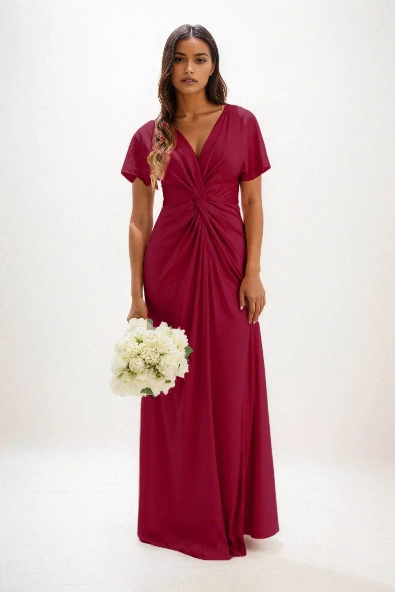 A-Line Maxi Luxe Satin Bridesmaid Dress CB0838