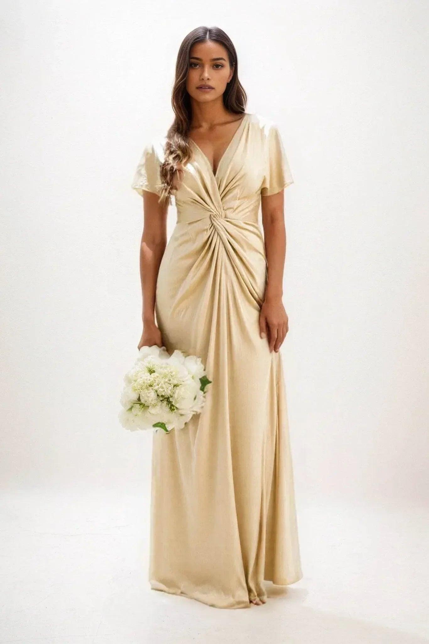 A-Line Maxi Luxe Satin Bridesmaid Dress CB0838