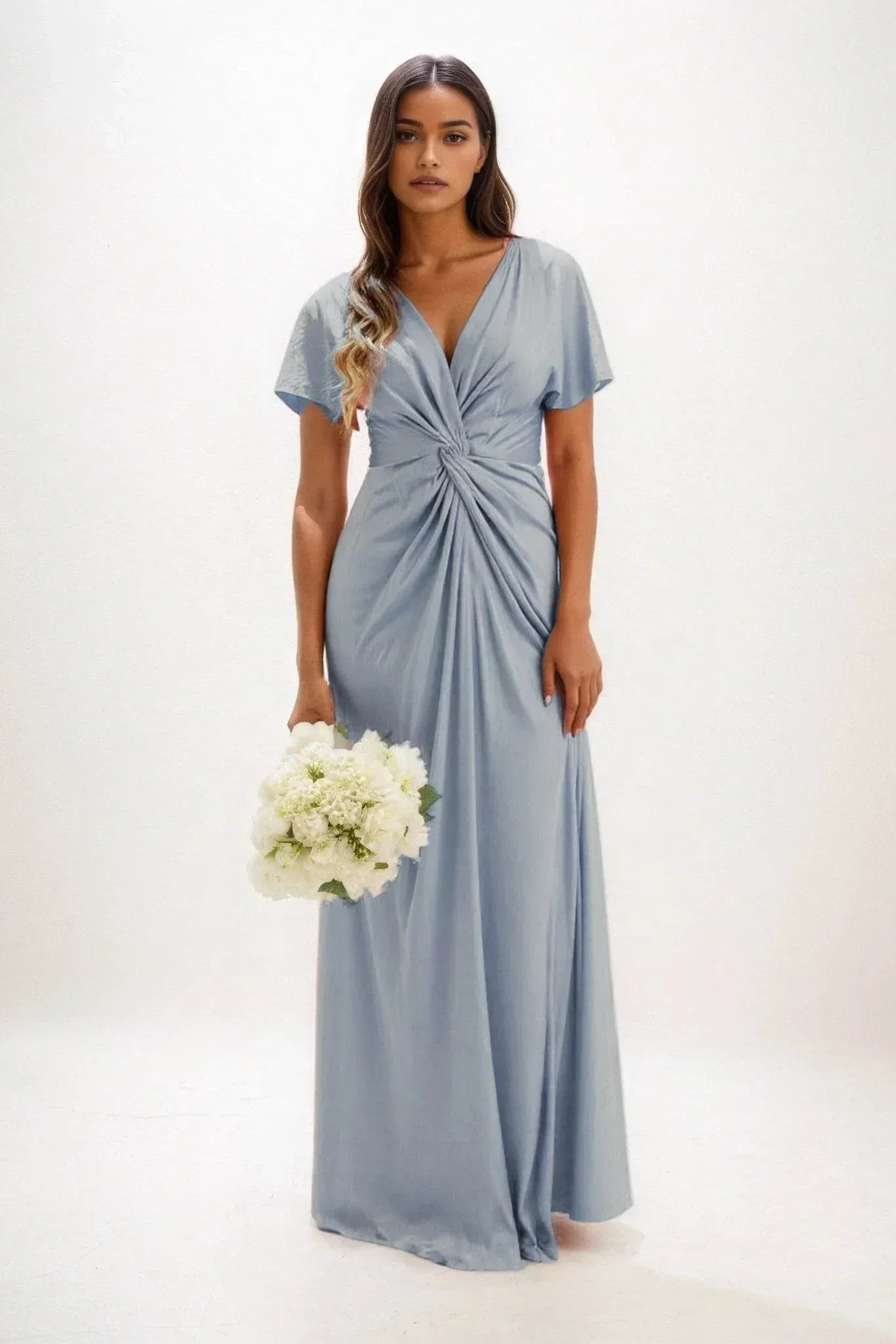 A-Line Maxi Luxe Satin Bridesmaid Dress CB0838