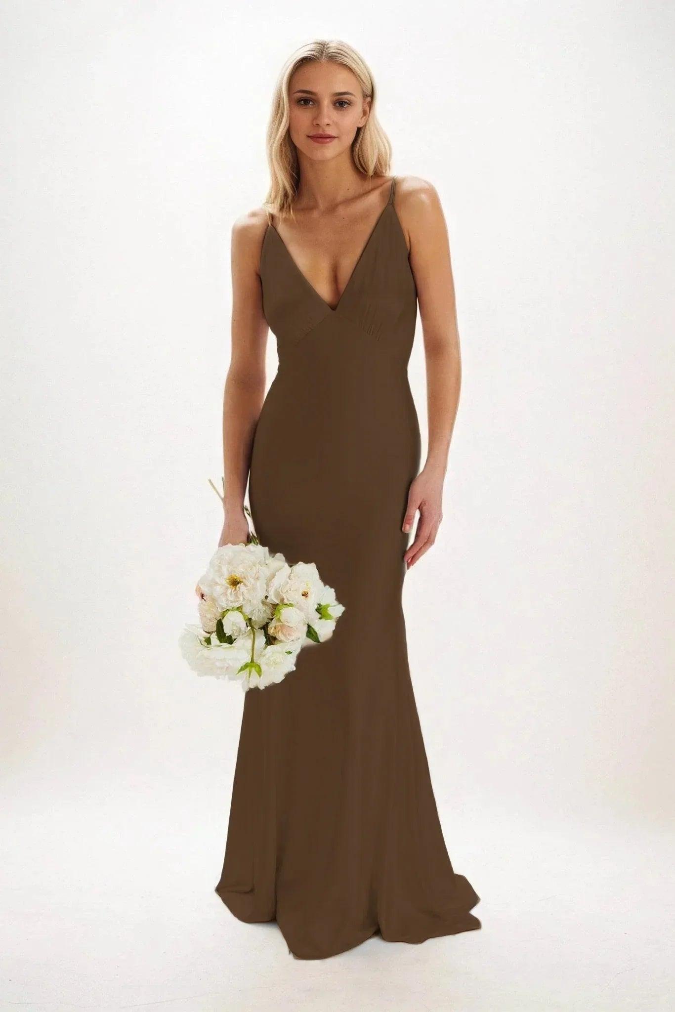 Sheath-Column Maxi Luxe Satin Bridesmaid Dress CB0839