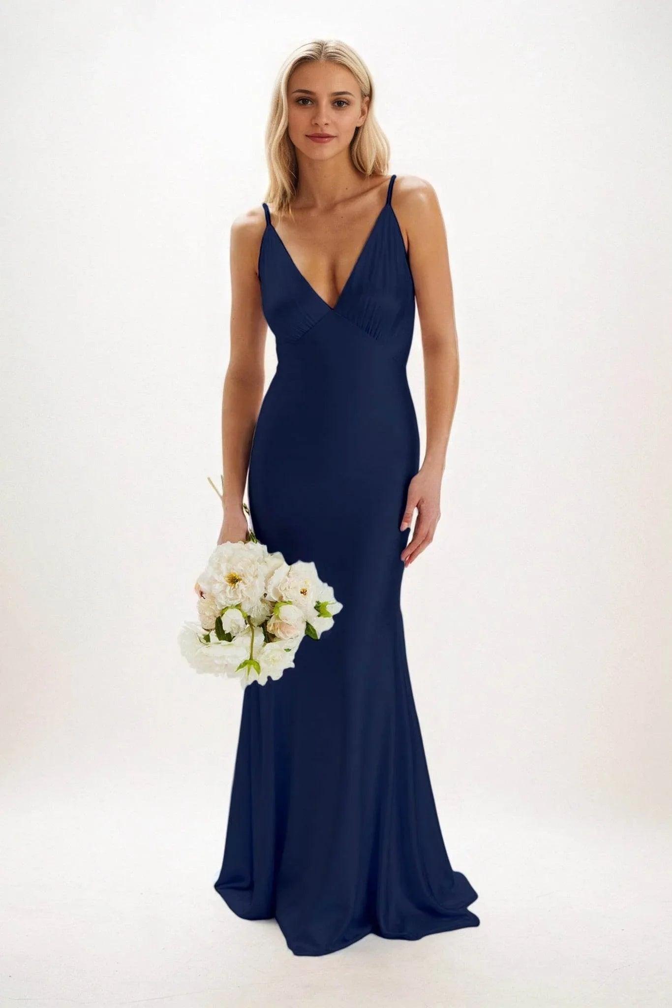 Sheath-Column Maxi Luxe Satin Bridesmaid Dress CB0839