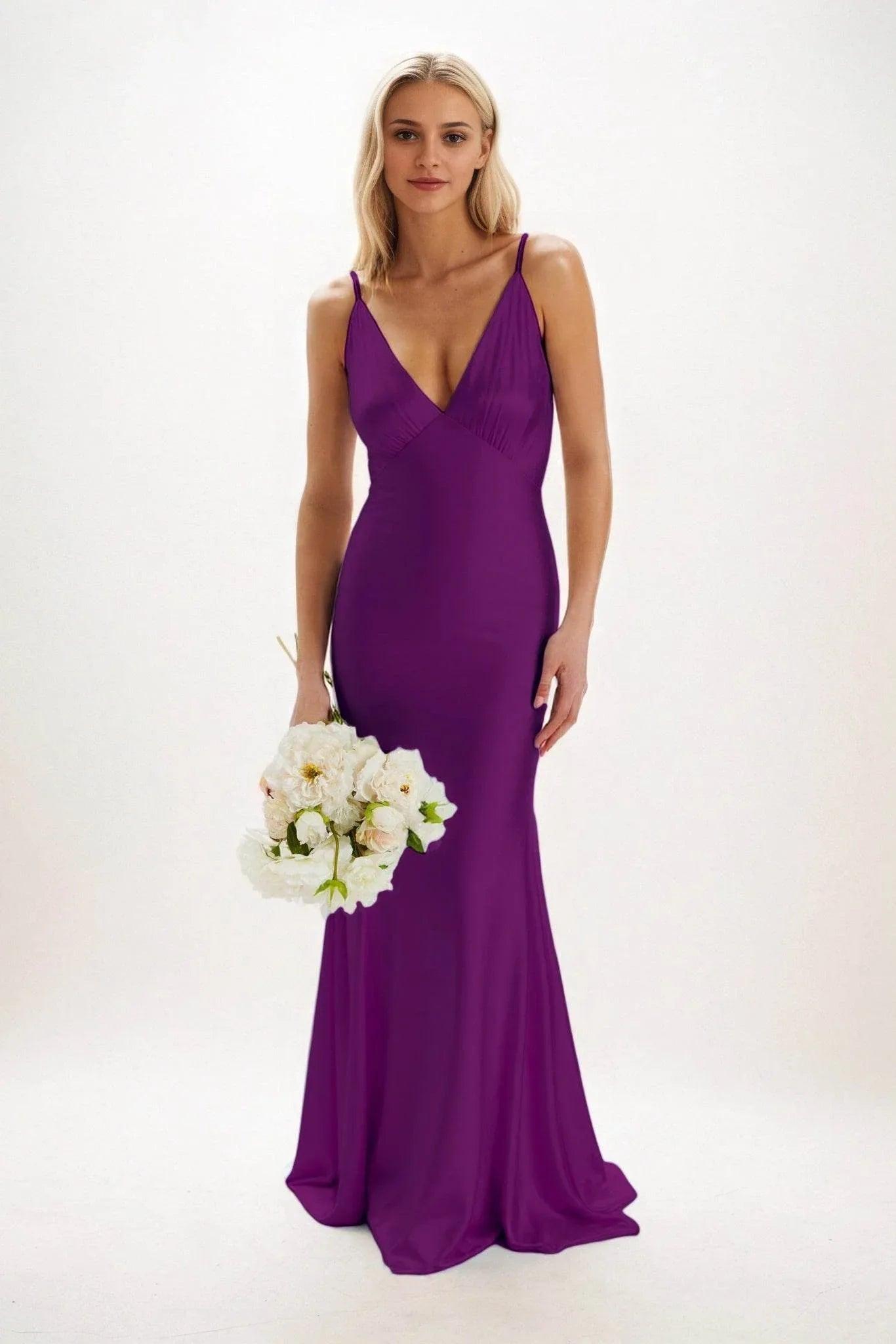 Sheath-Column Maxi Luxe Satin Bridesmaid Dress CB0839