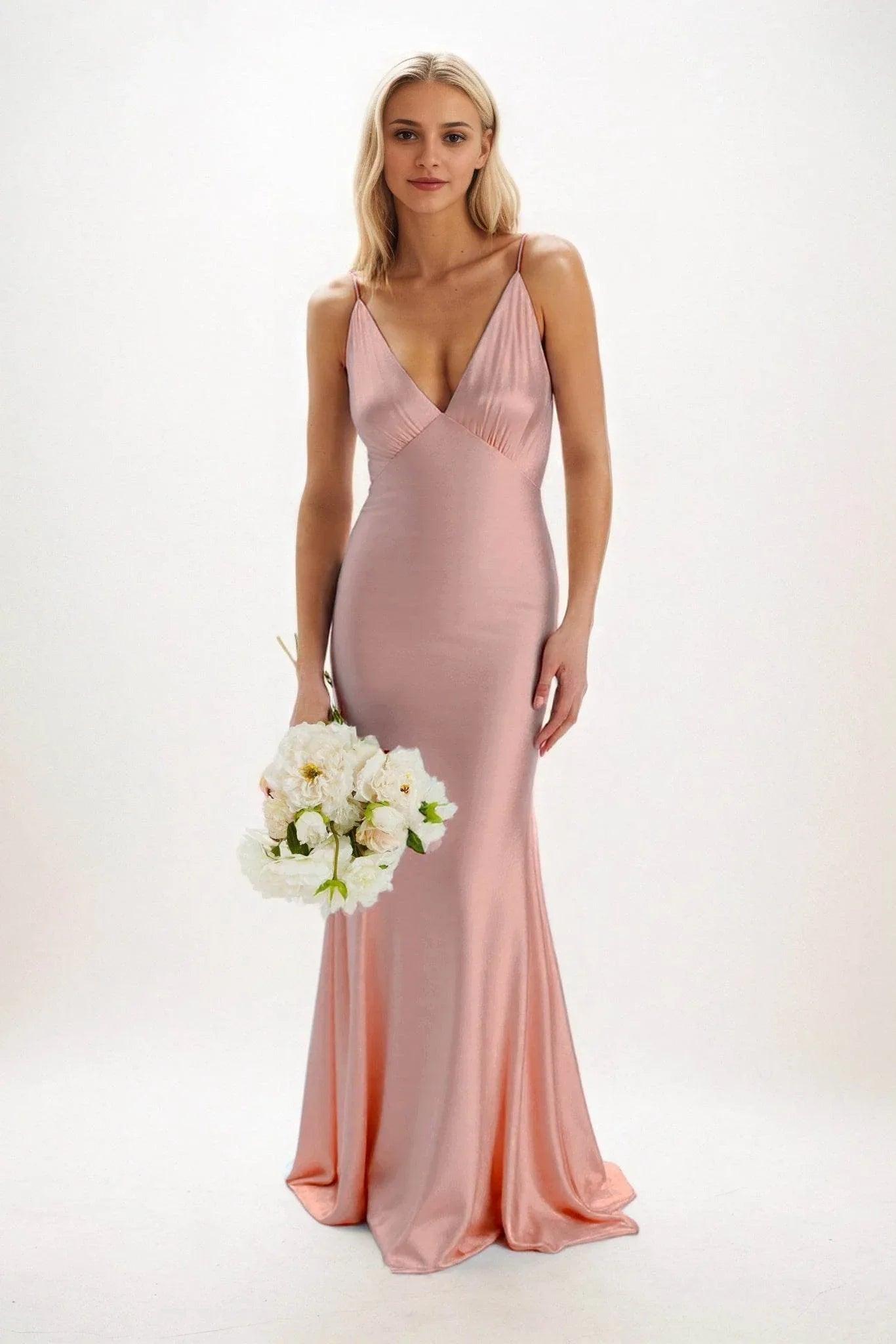 Sheath-Column Maxi Luxe Satin Bridesmaid Dress CB0839