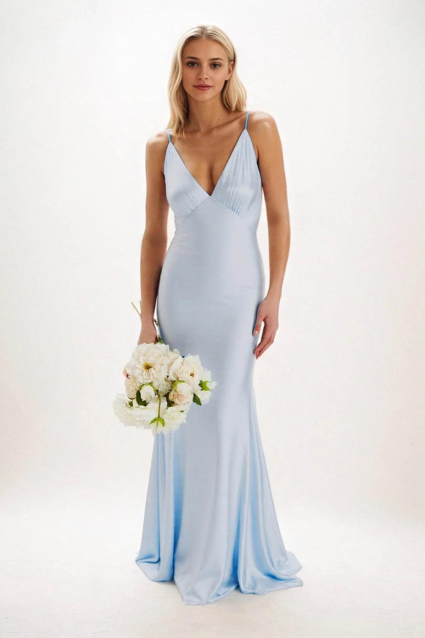 Sheath-Column Maxi Luxe Satin Bridesmaid Dress CB0839