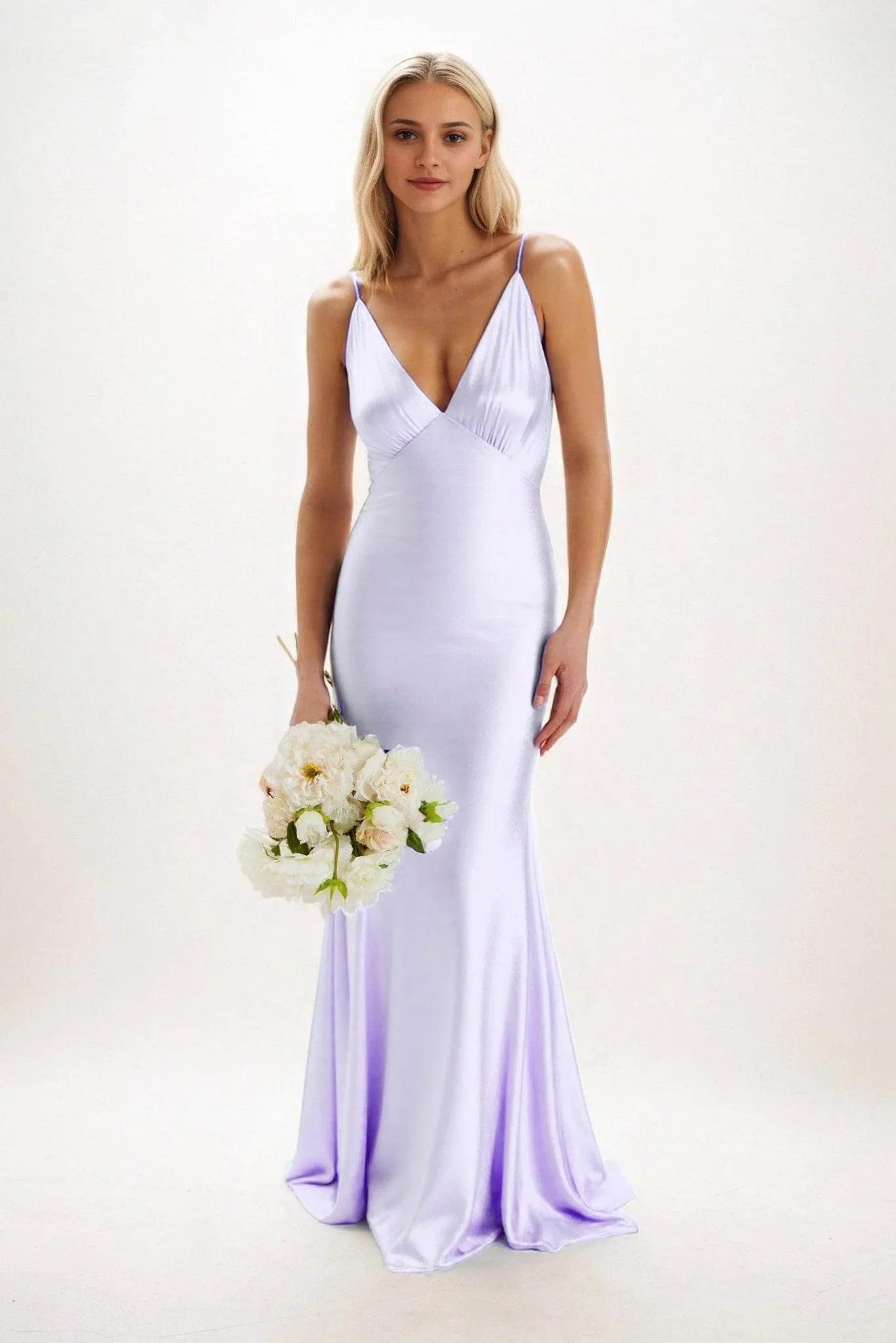 Sheath-Column Maxi Luxe Satin Bridesmaid Dress CB0839
