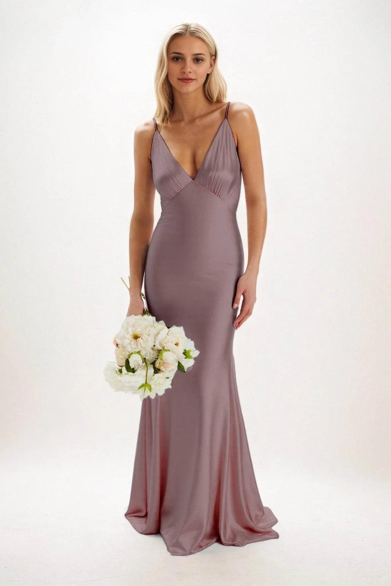 Sheath-Column Maxi Luxe Satin Bridesmaid Dress CB0839