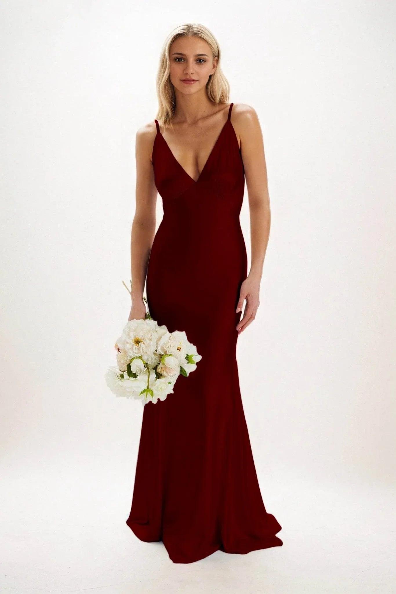 Sheath-Column Maxi Luxe Satin Bridesmaid Dress CB0839