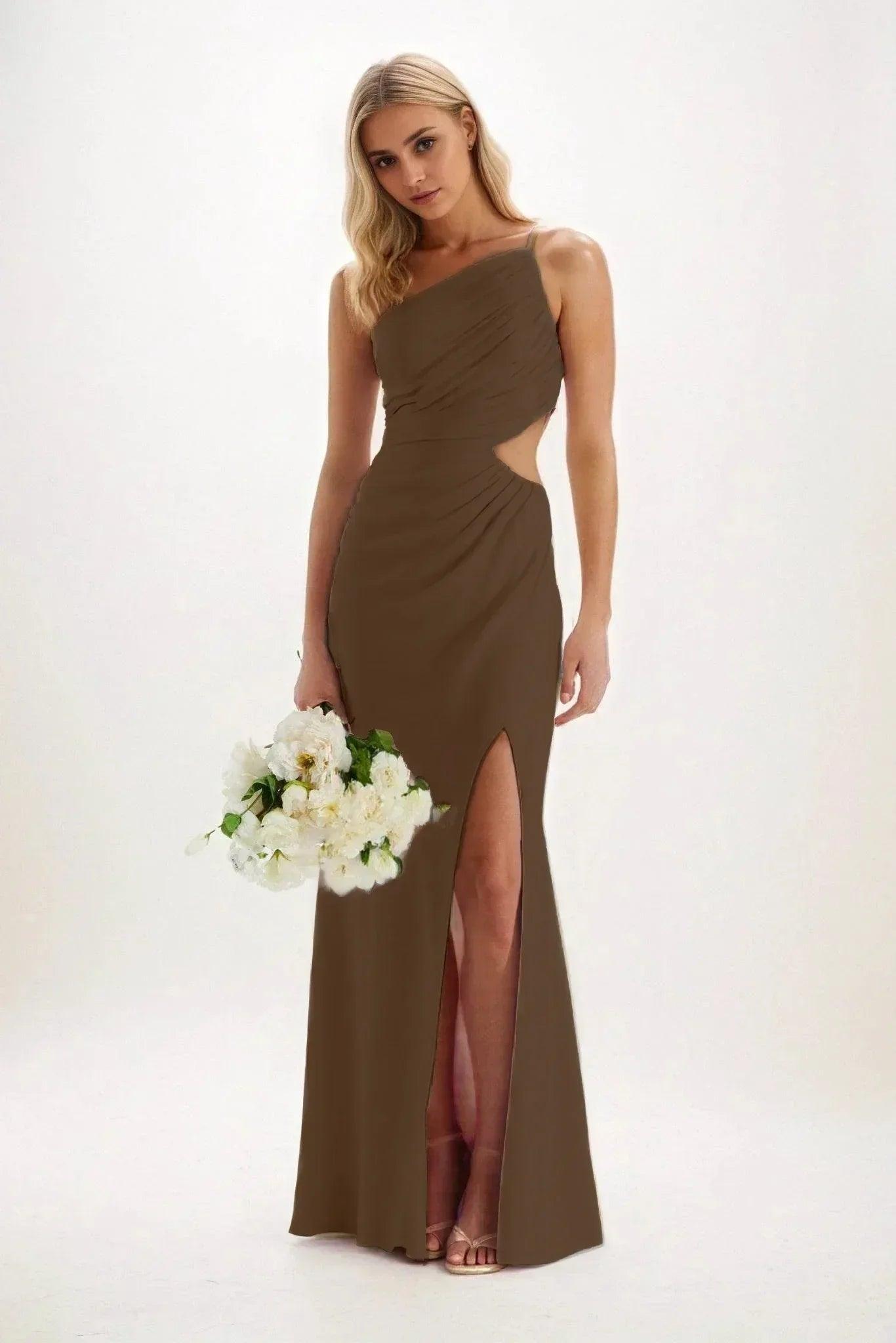 Sheath-Column Maxi Luxe Satin Bridesmaid Dress CB0842