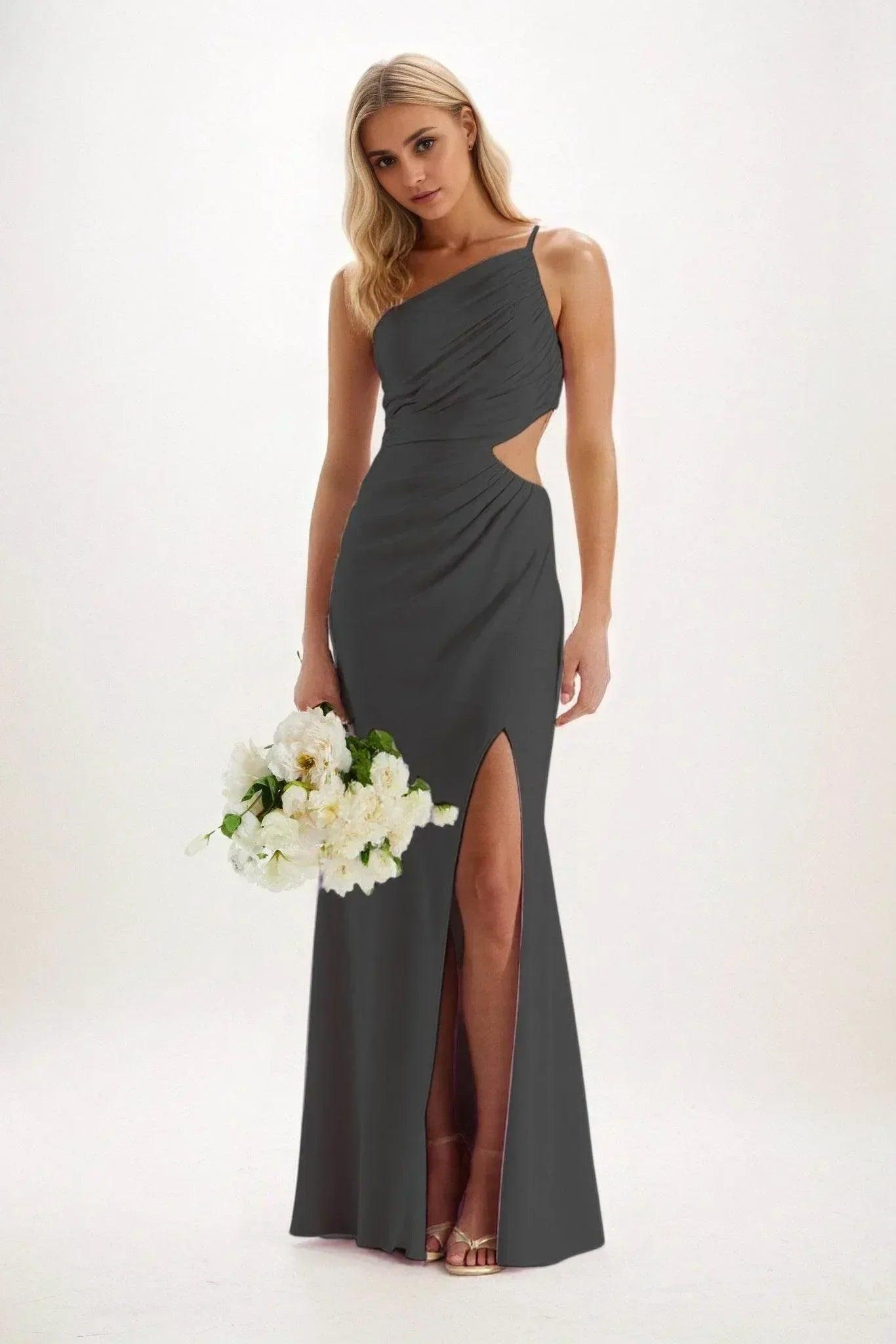 Sheath-Column Maxi Luxe Satin Bridesmaid Dress CB0842