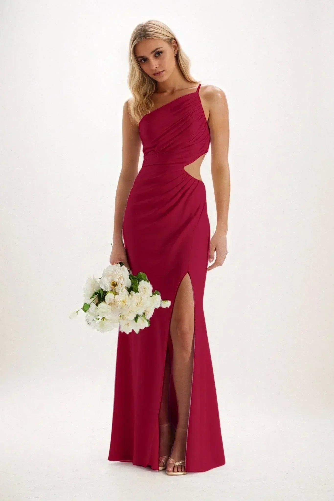 Sheath-Column Maxi Luxe Satin Bridesmaid Dress CB0842