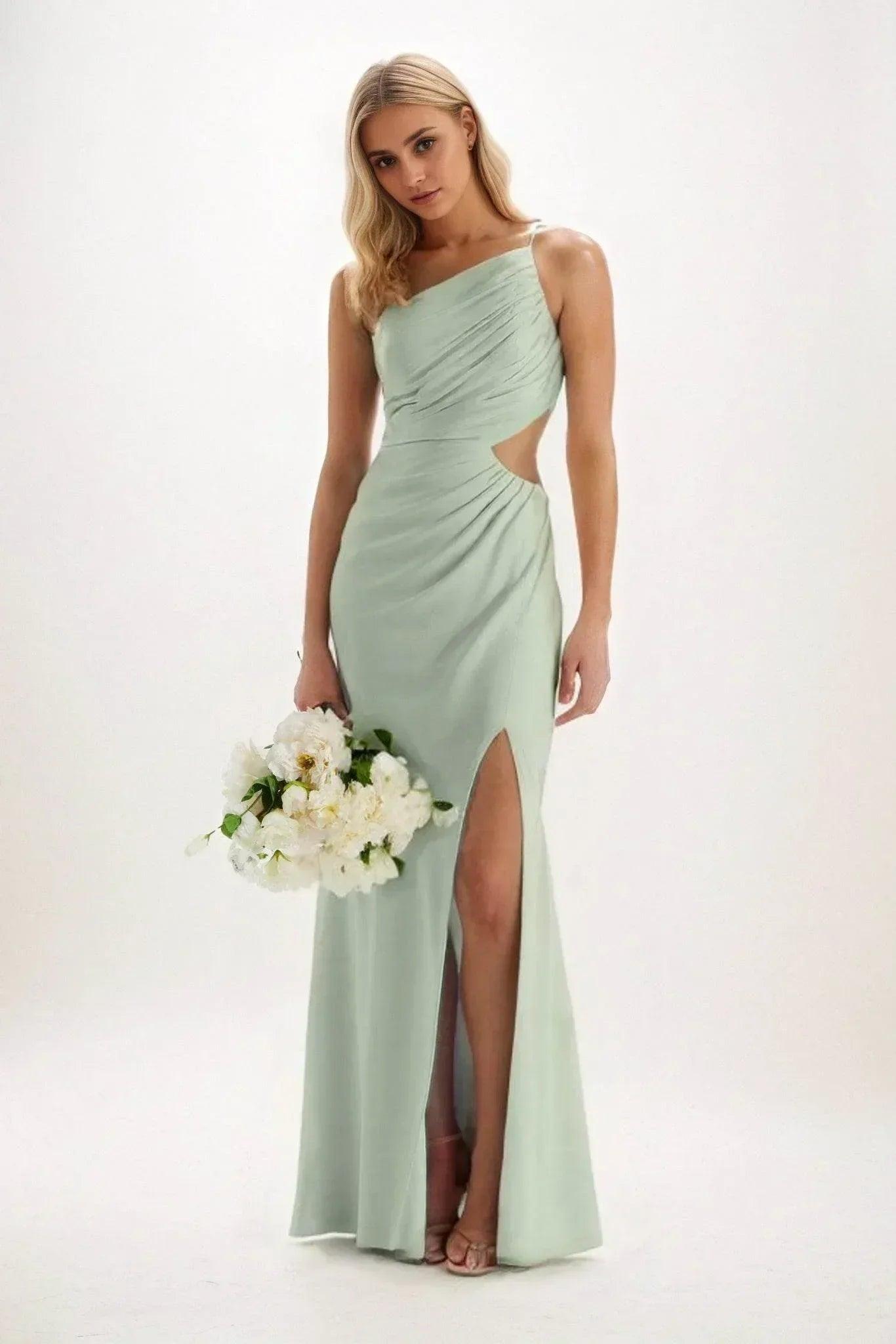 Sheath-Column Maxi Luxe Satin Bridesmaid Dress CB0842