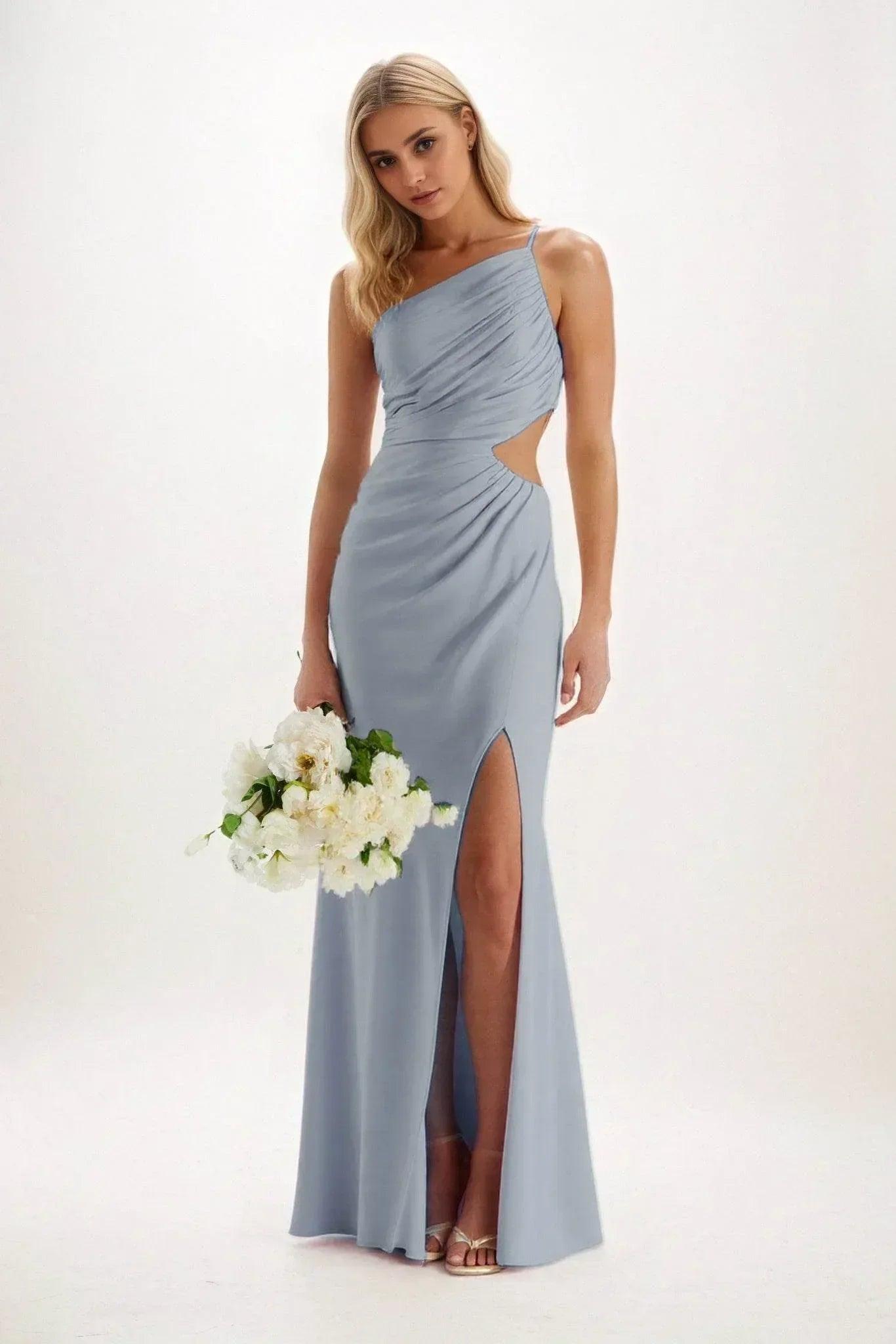 Sheath-Column Maxi Luxe Satin Bridesmaid Dress CB0842