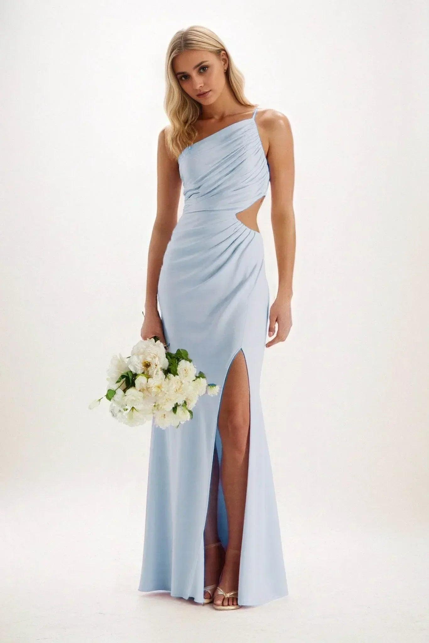 Sheath-Column Maxi Luxe Satin Bridesmaid Dress CB0842