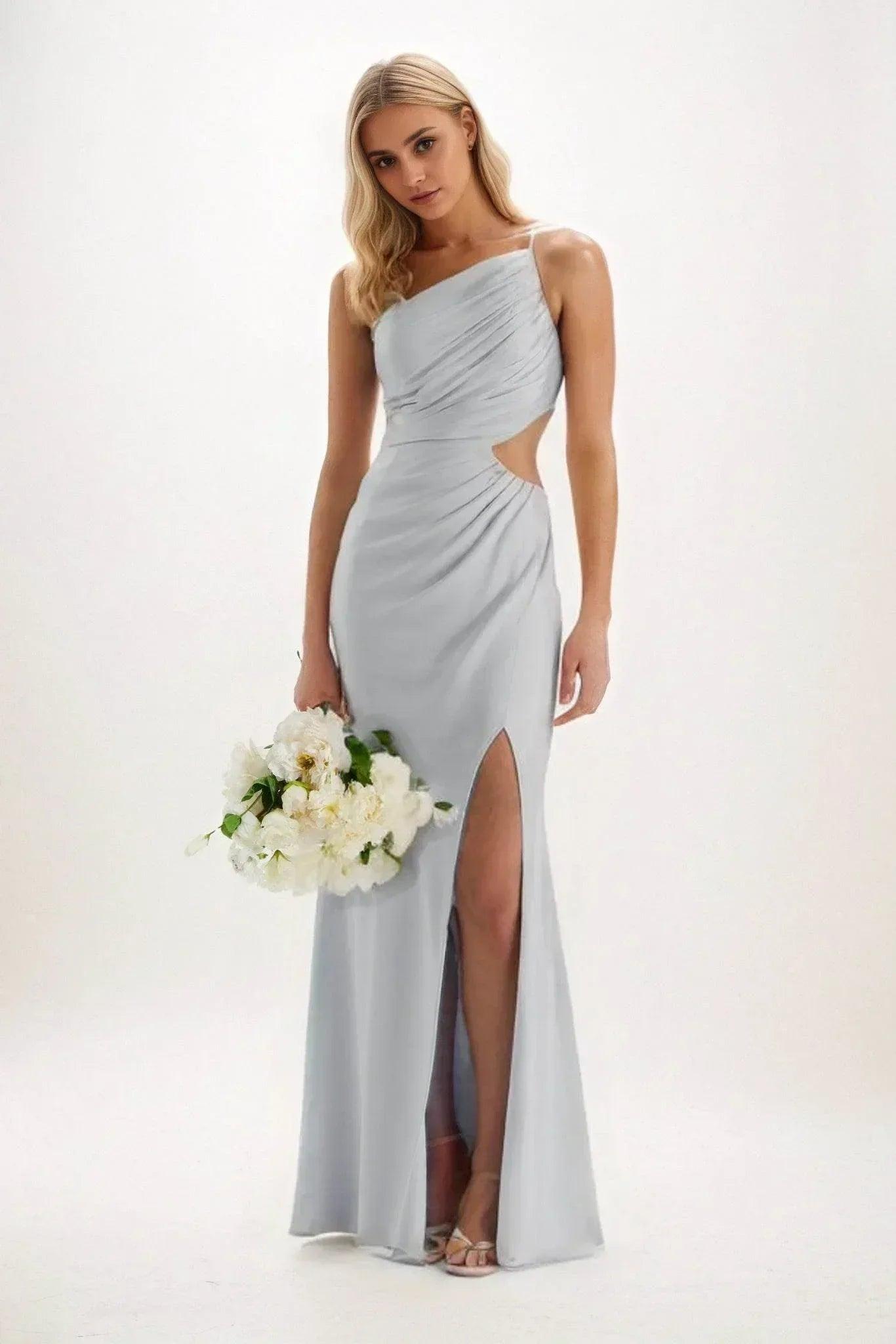 Sheath-Column Maxi Luxe Satin Bridesmaid Dress CB0842