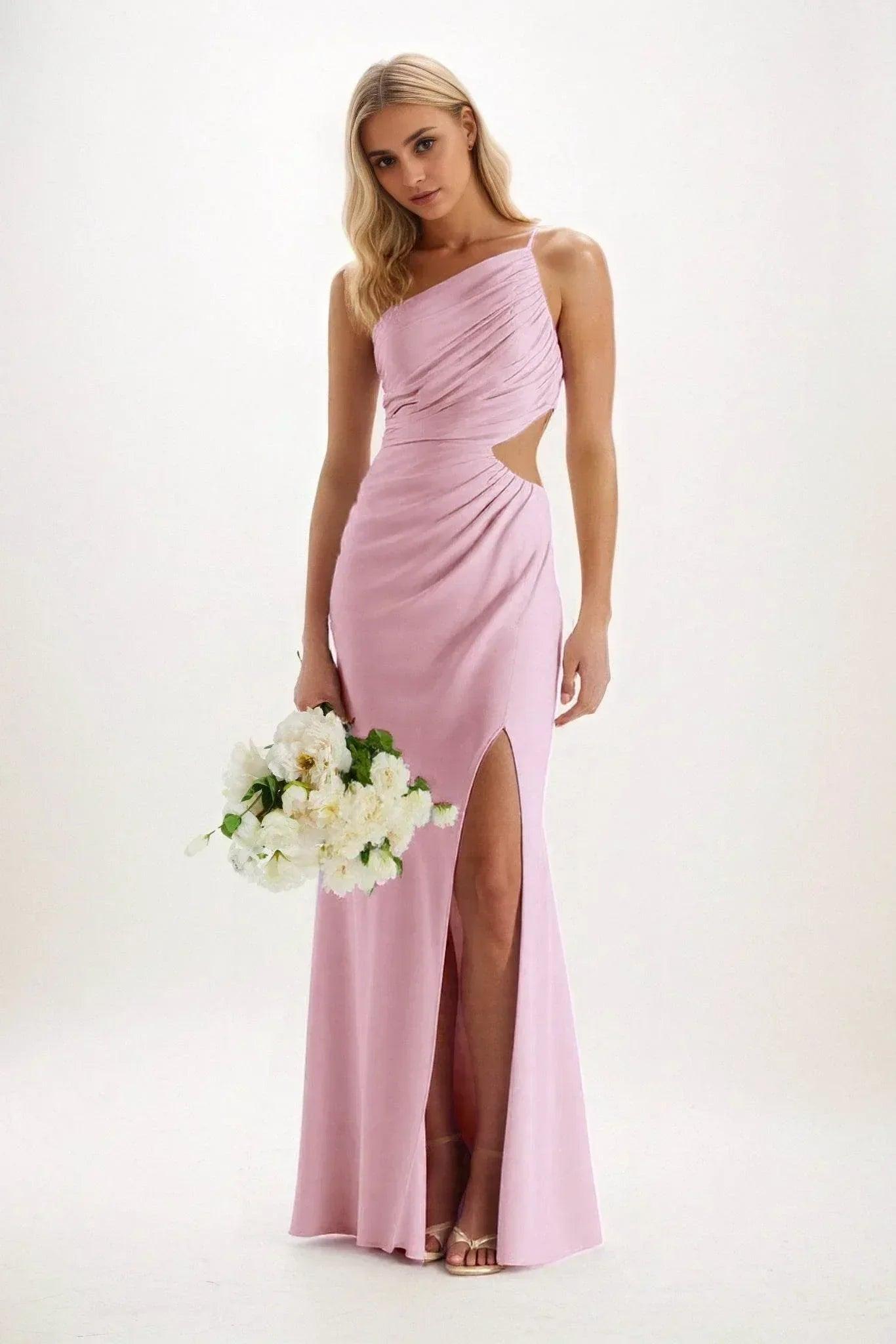 Sheath-Column Maxi Luxe Satin Bridesmaid Dress CB0842
