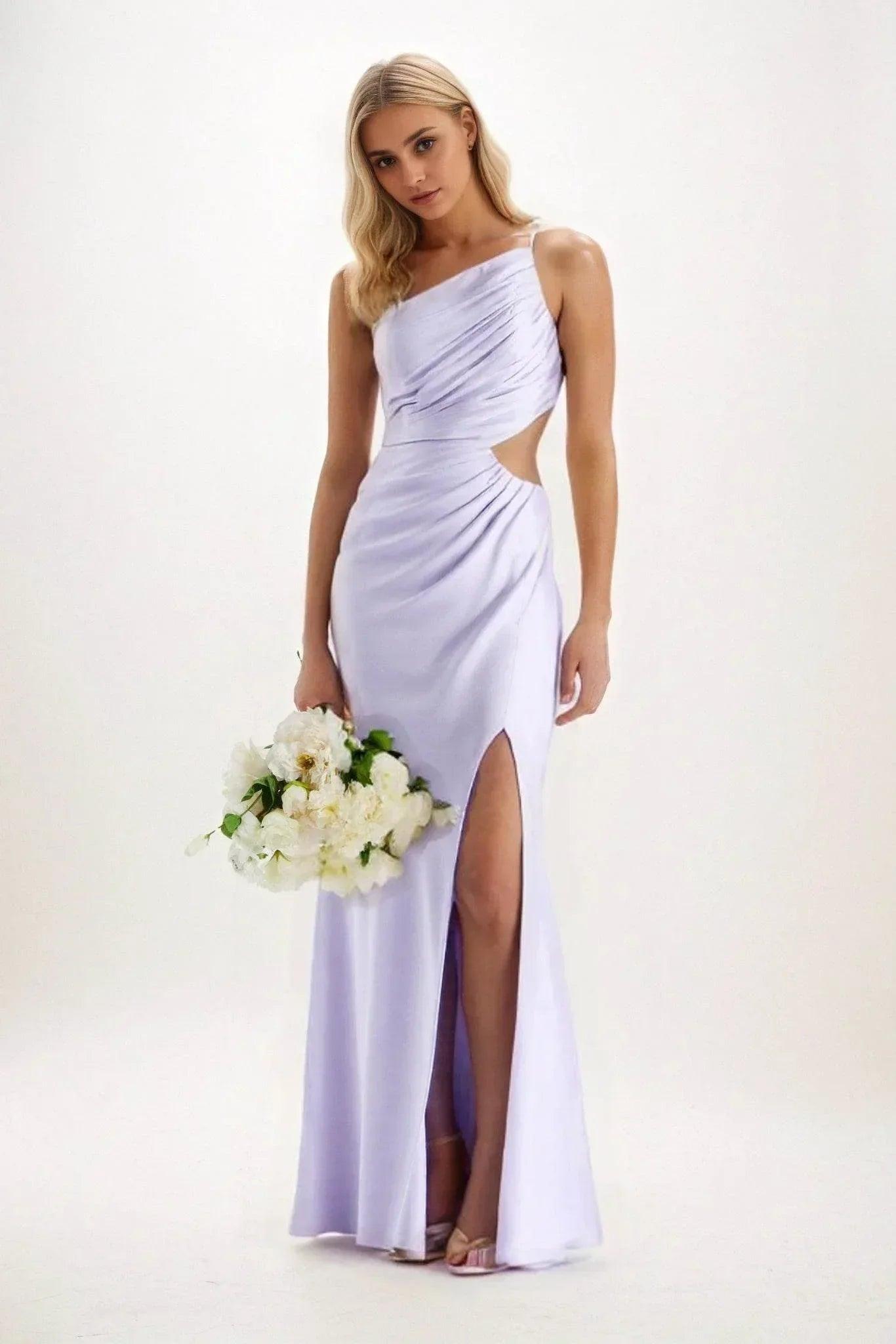 Sheath-Column Maxi Luxe Satin Bridesmaid Dress CB0842