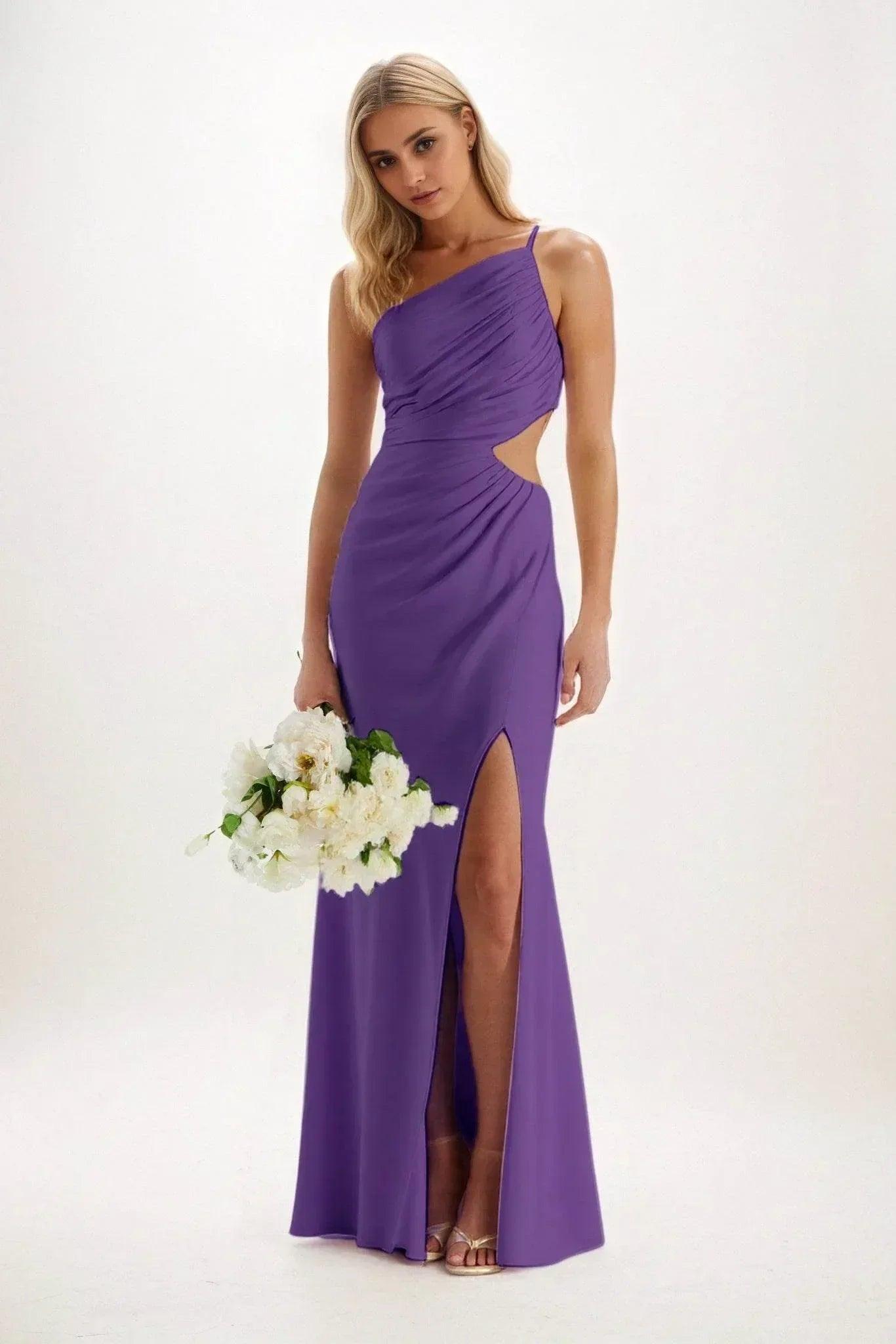 Sheath-Column Maxi Luxe Satin Bridesmaid Dress CB0842