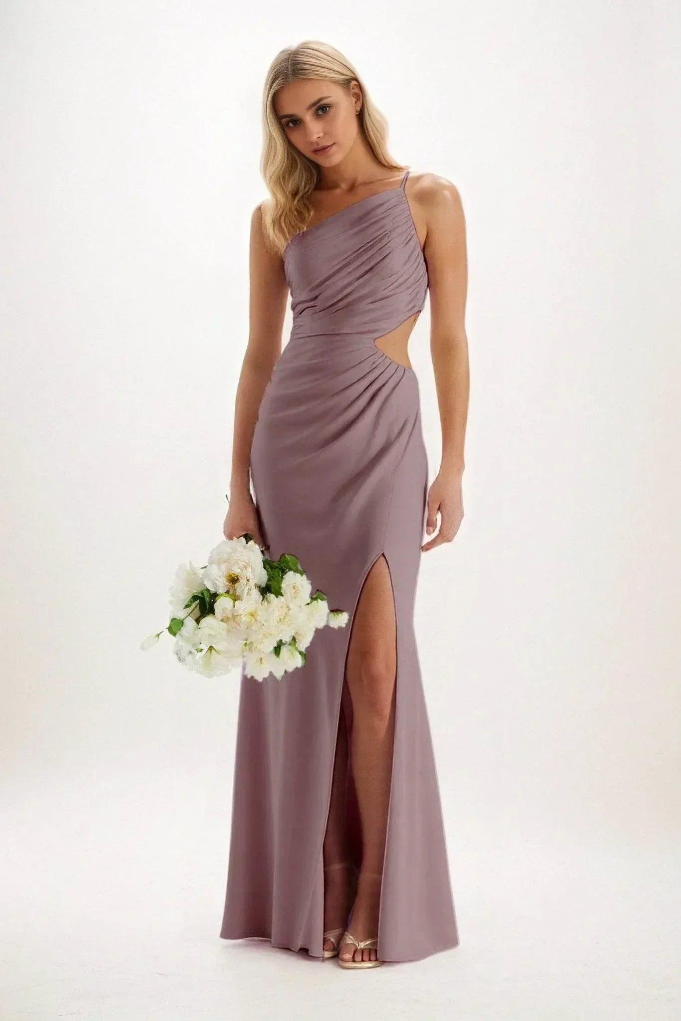 Sheath-Column Maxi Luxe Satin Bridesmaid Dress CB0842