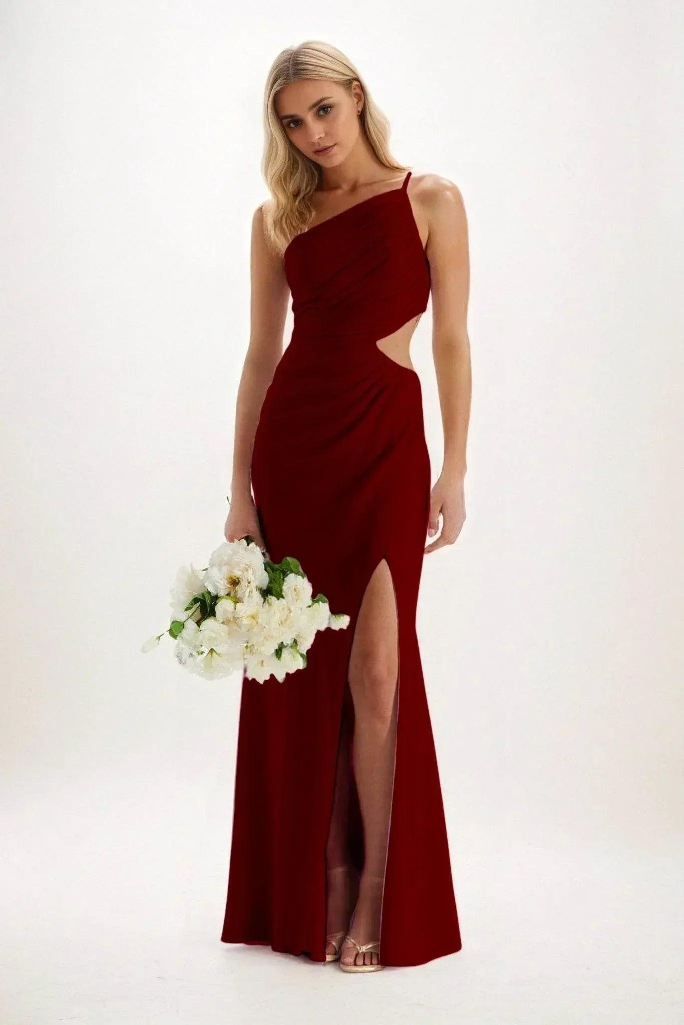 Sheath-Column Maxi Luxe Satin Bridesmaid Dress CB0842