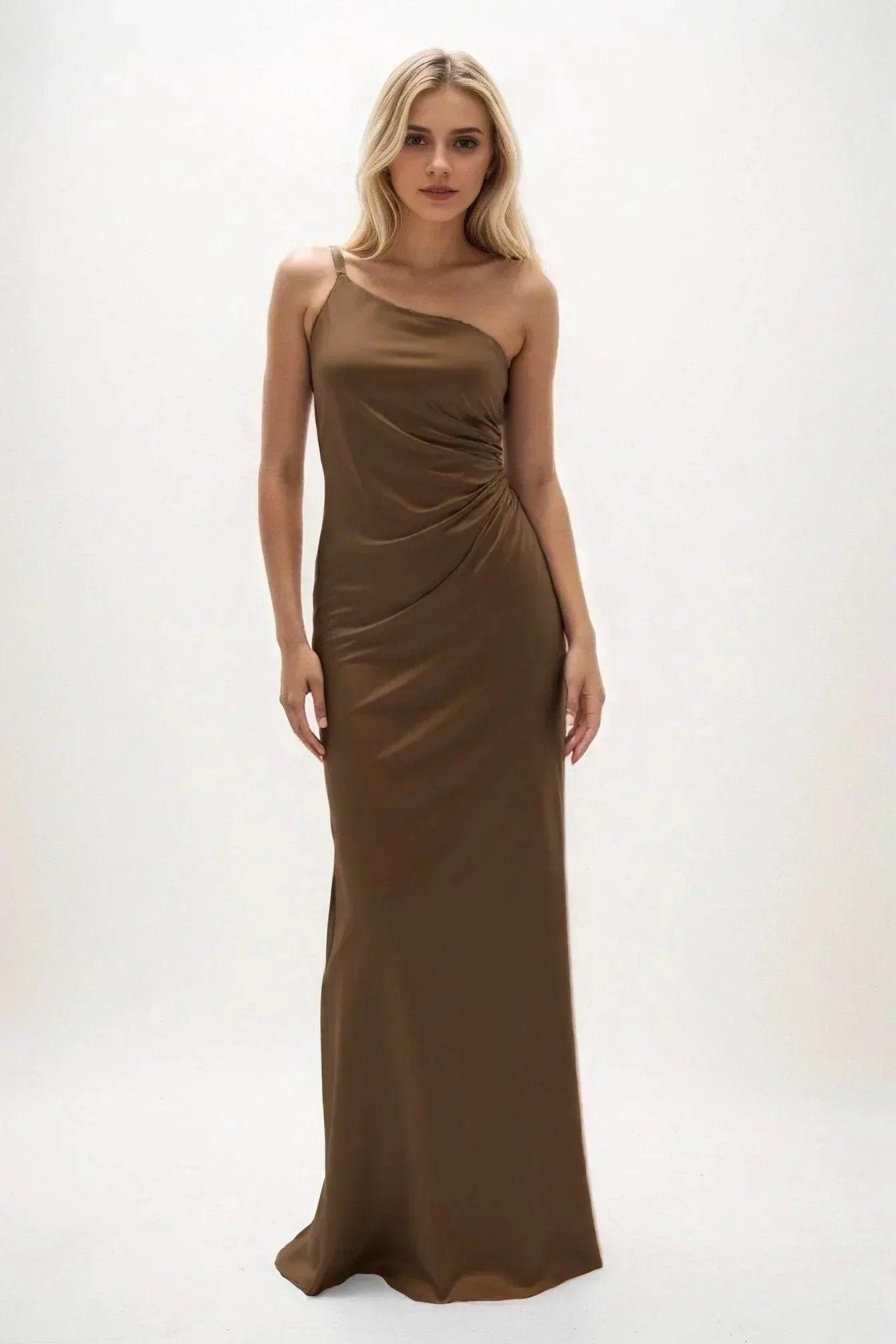 Sheath-Column Maxi Luxe Satin Bridesmaid Dress CB0843