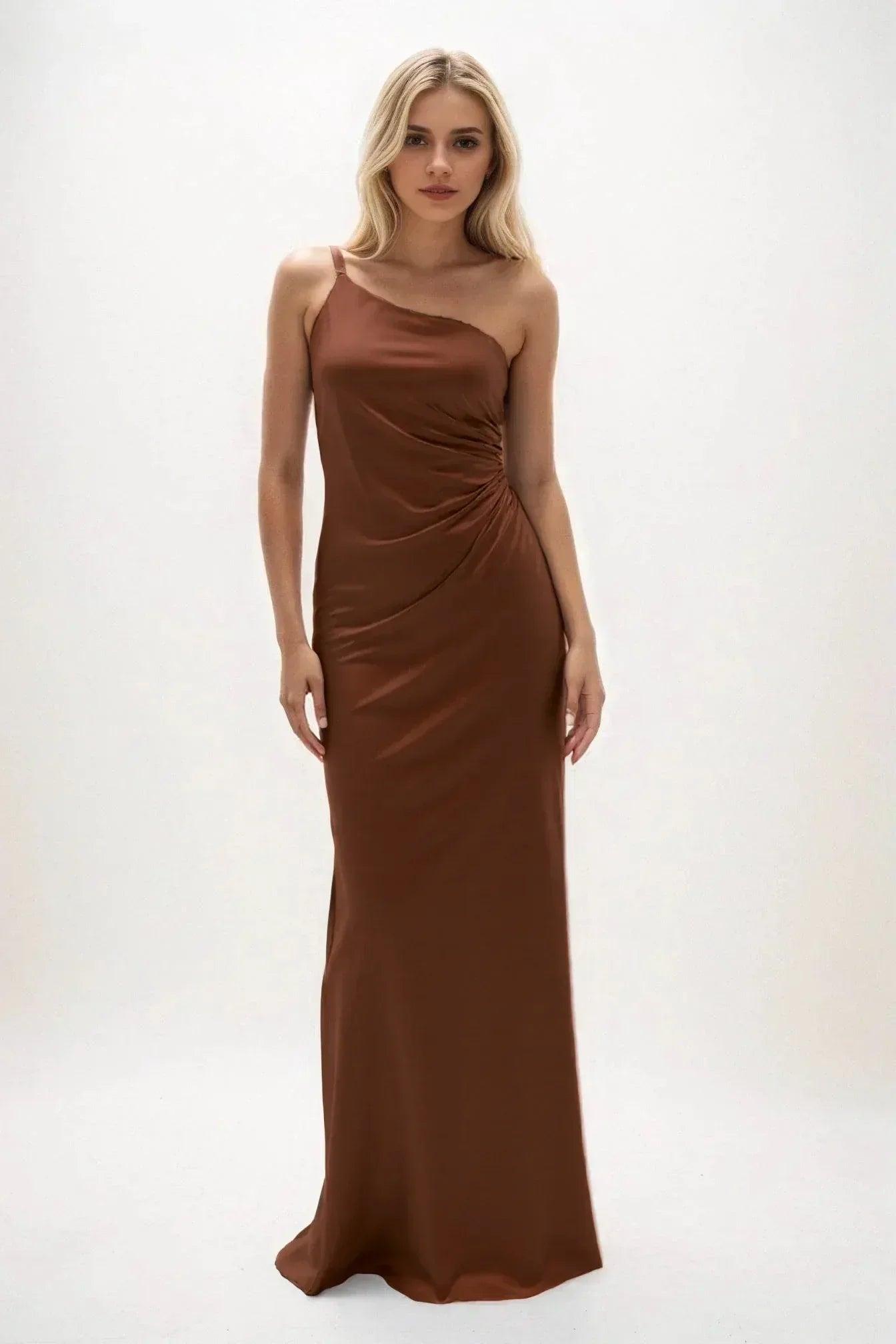 Sheath-Column Maxi Luxe Satin Bridesmaid Dress CB0843