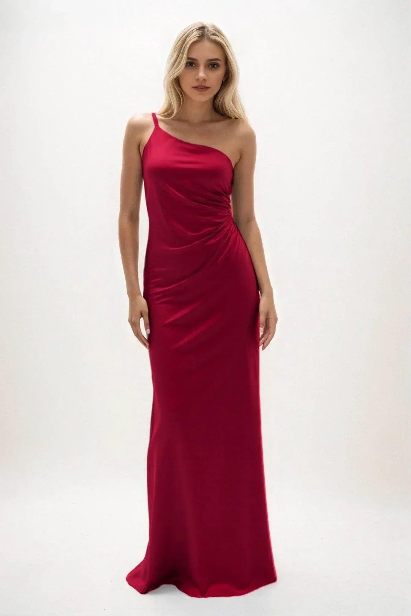 Sheath-Column Maxi Luxe Satin Bridesmaid Dress CB0843