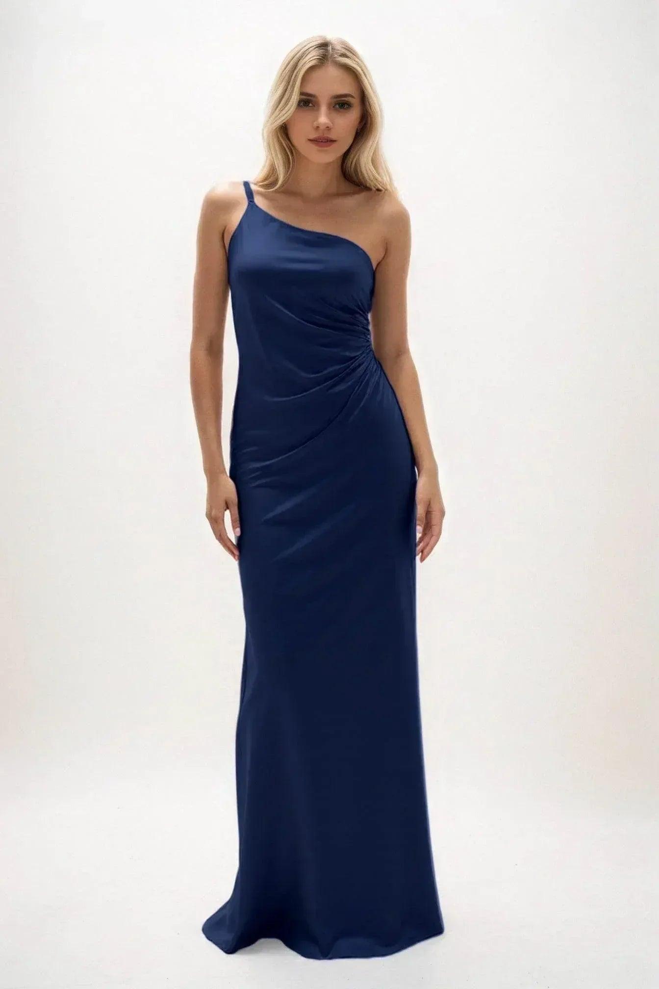 Sheath-Column Maxi Luxe Satin Bridesmaid Dress CB0843