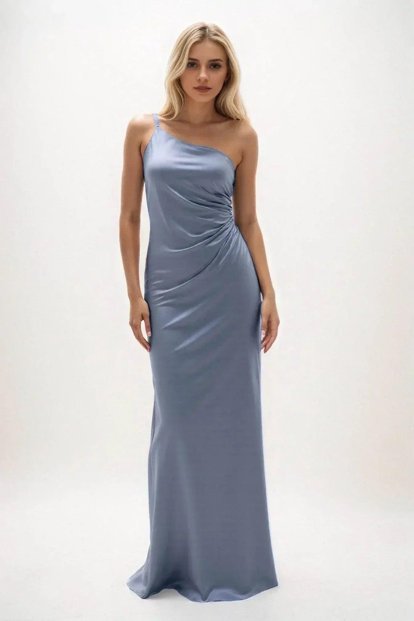 Sheath-Column Maxi Luxe Satin Bridesmaid Dress CB0843