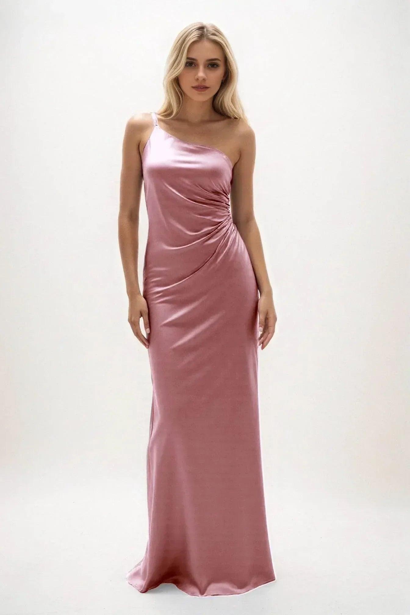 Sheath-Column Maxi Luxe Satin Bridesmaid Dress CB0843