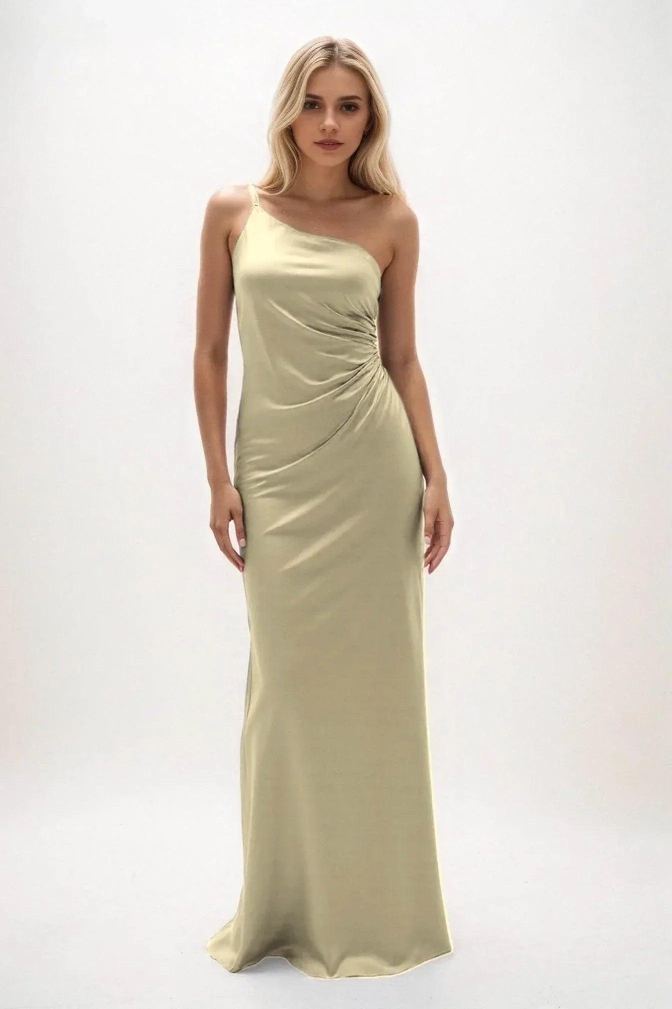 Sheath-Column Maxi Luxe Satin Bridesmaid Dress CB0843