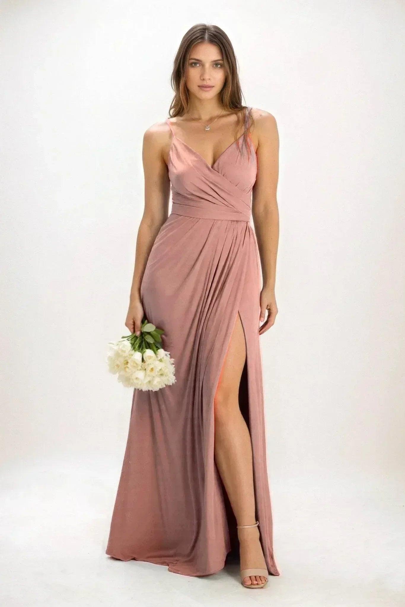 A-Line Maxi Luxe Satin Bridesmaid Dress CB0844