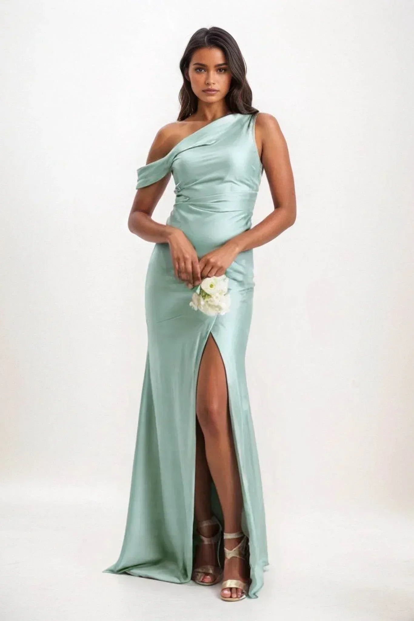 Sheath-Column Maxi Luxe Satin Bridesmaid Dress CB0845
