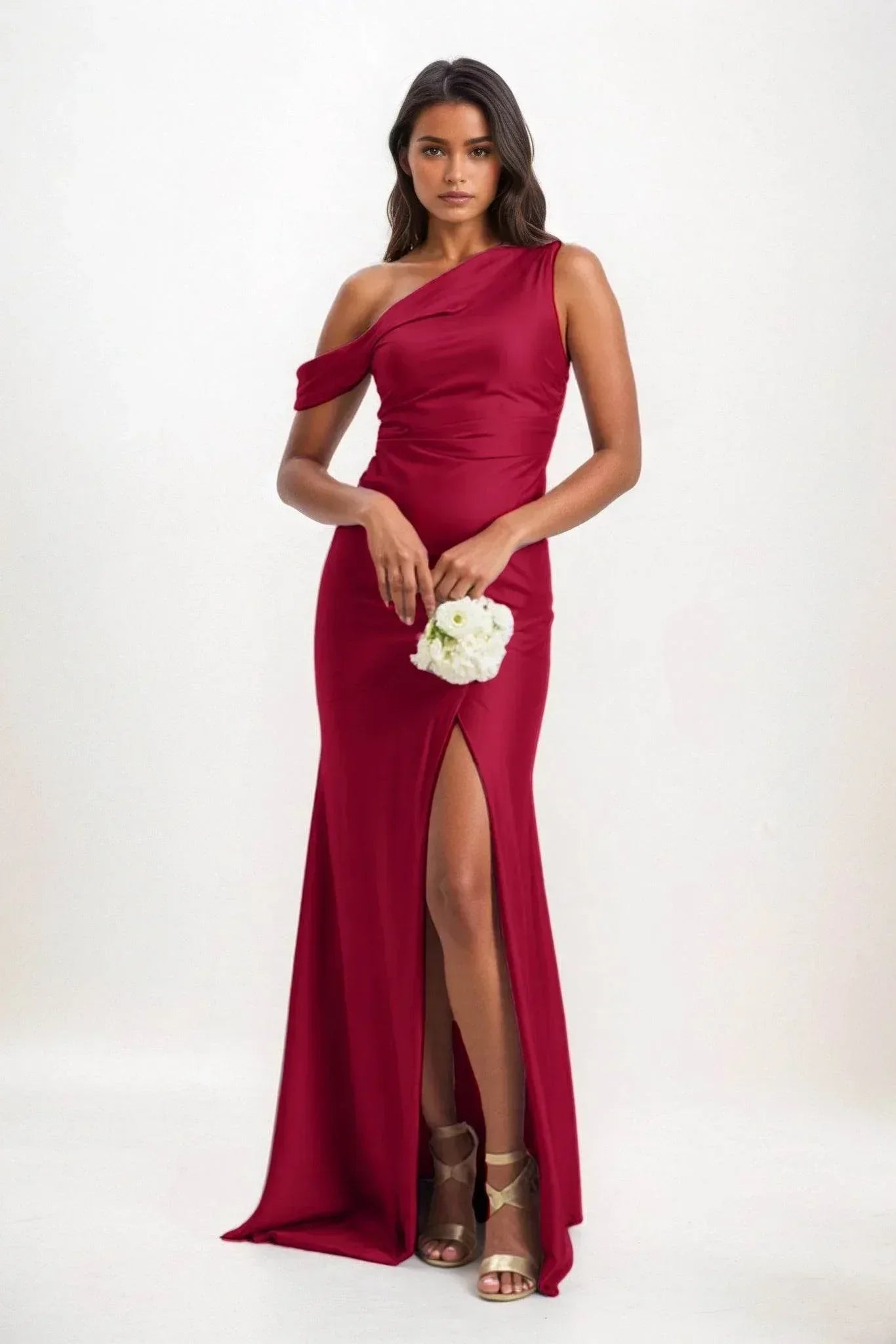 Sheath-Column Maxi Luxe Satin Bridesmaid Dress CB0845