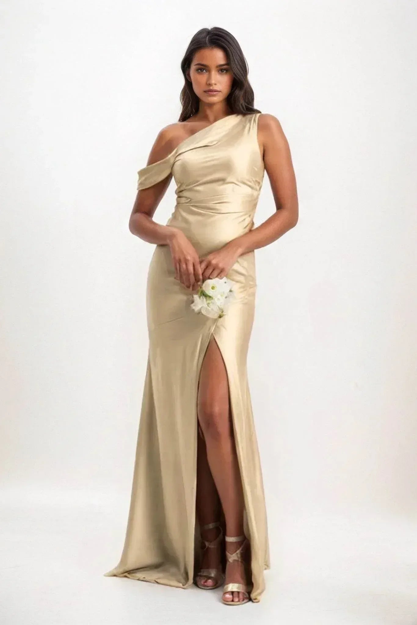 Sheath-Column Maxi Luxe Satin Bridesmaid Dress CB0845