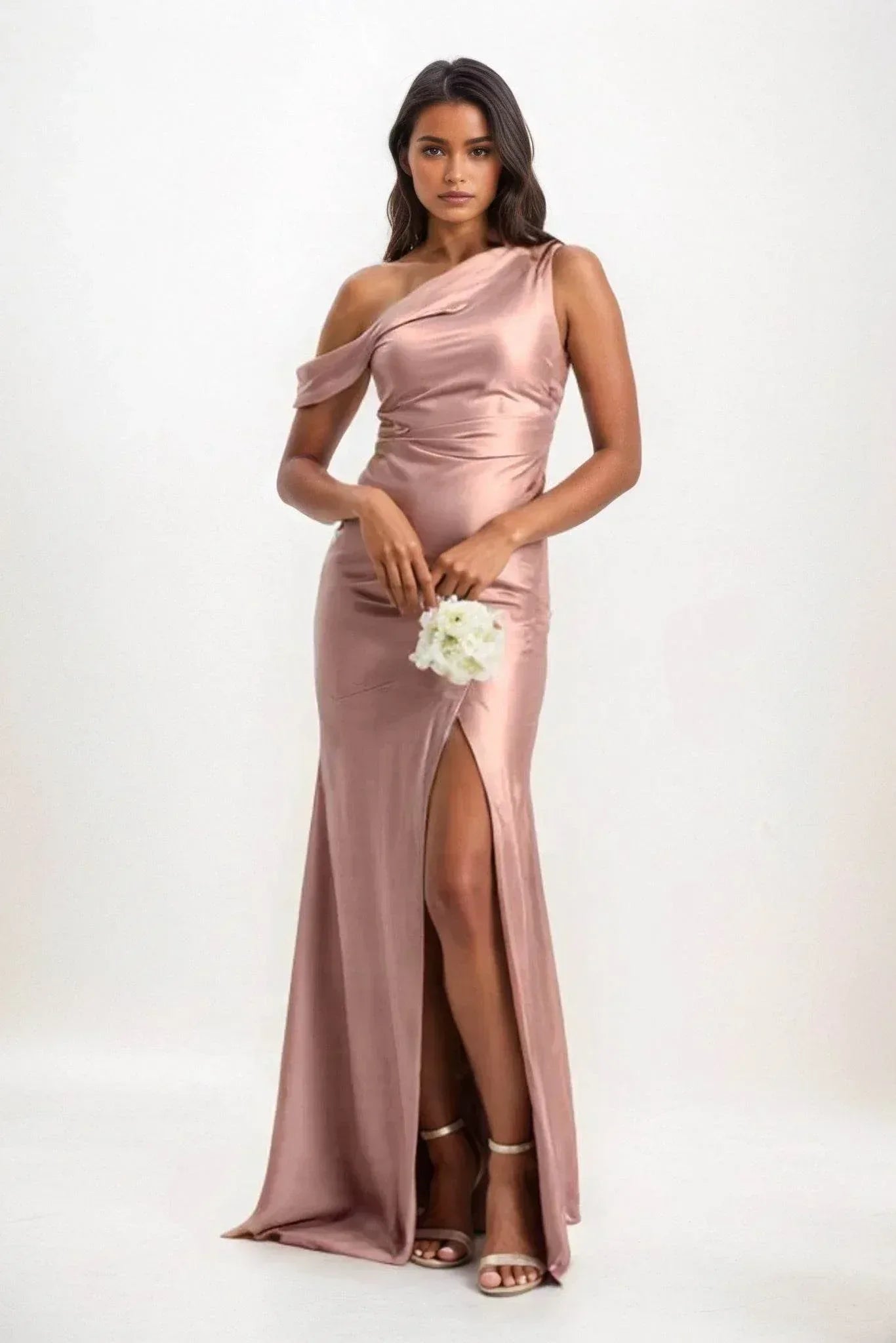 Sheath-Column Maxi Luxe Satin Bridesmaid Dress CB0845